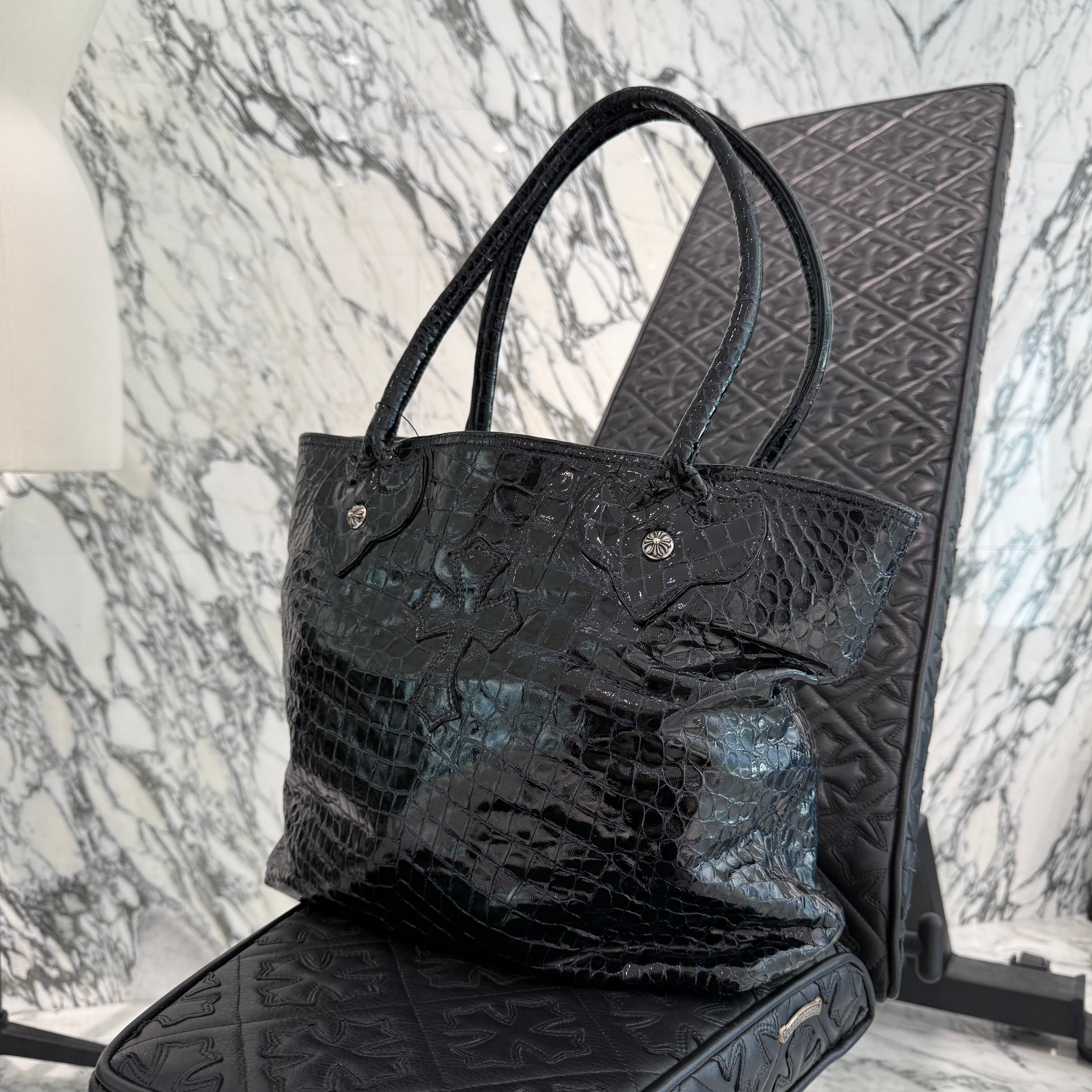 CHROME HEARTS FS Alligator Patent Leather Cross Patch Tote Bag クロムハーツ FS アリゲーター パテントレザー クロスパッチ トートバッグ