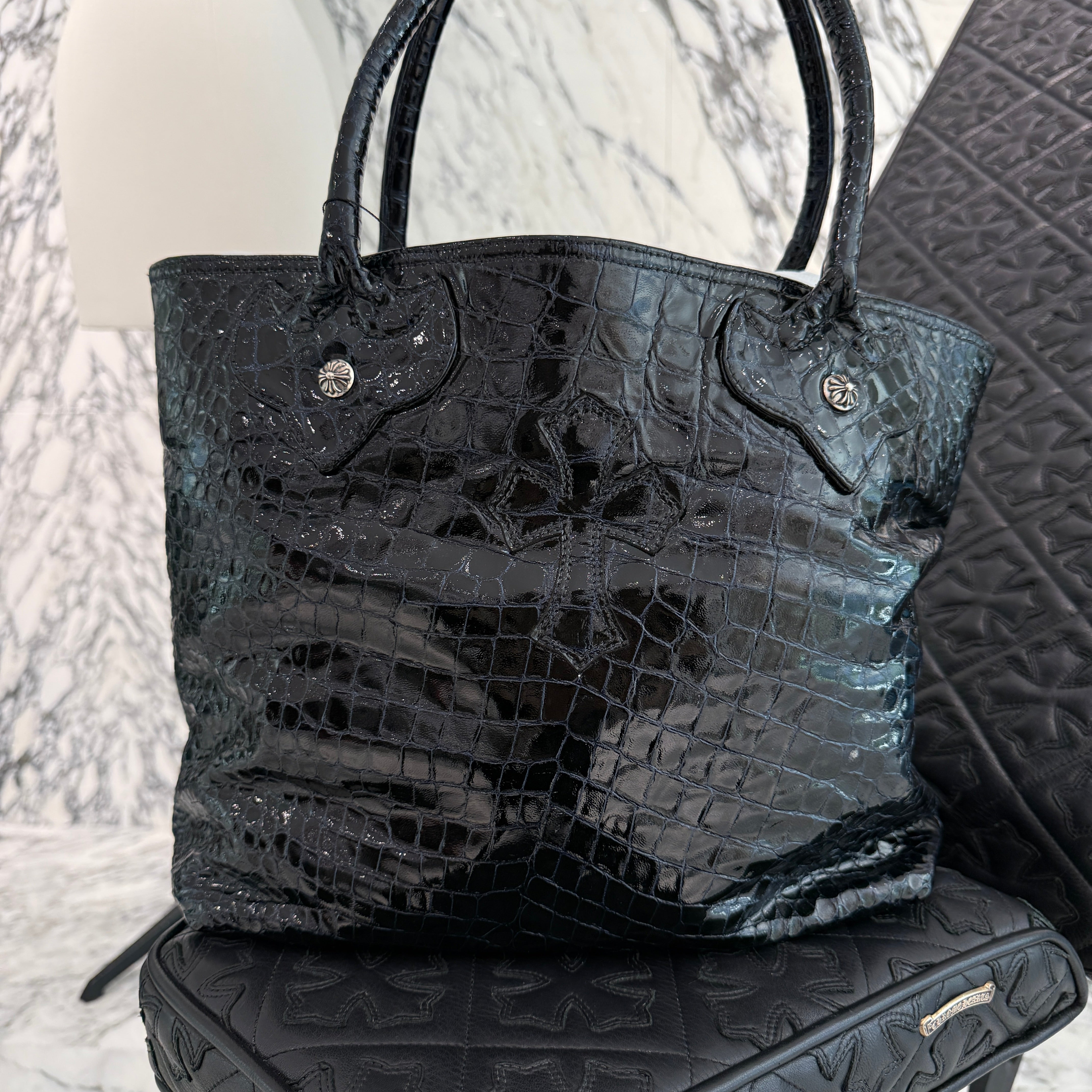 CHROME HEARTS FS Alligator Patent Leather Cross Patch Tote Bag クロムハーツ FS アリゲーター パテントレザー クロスパッチ トートバッグ