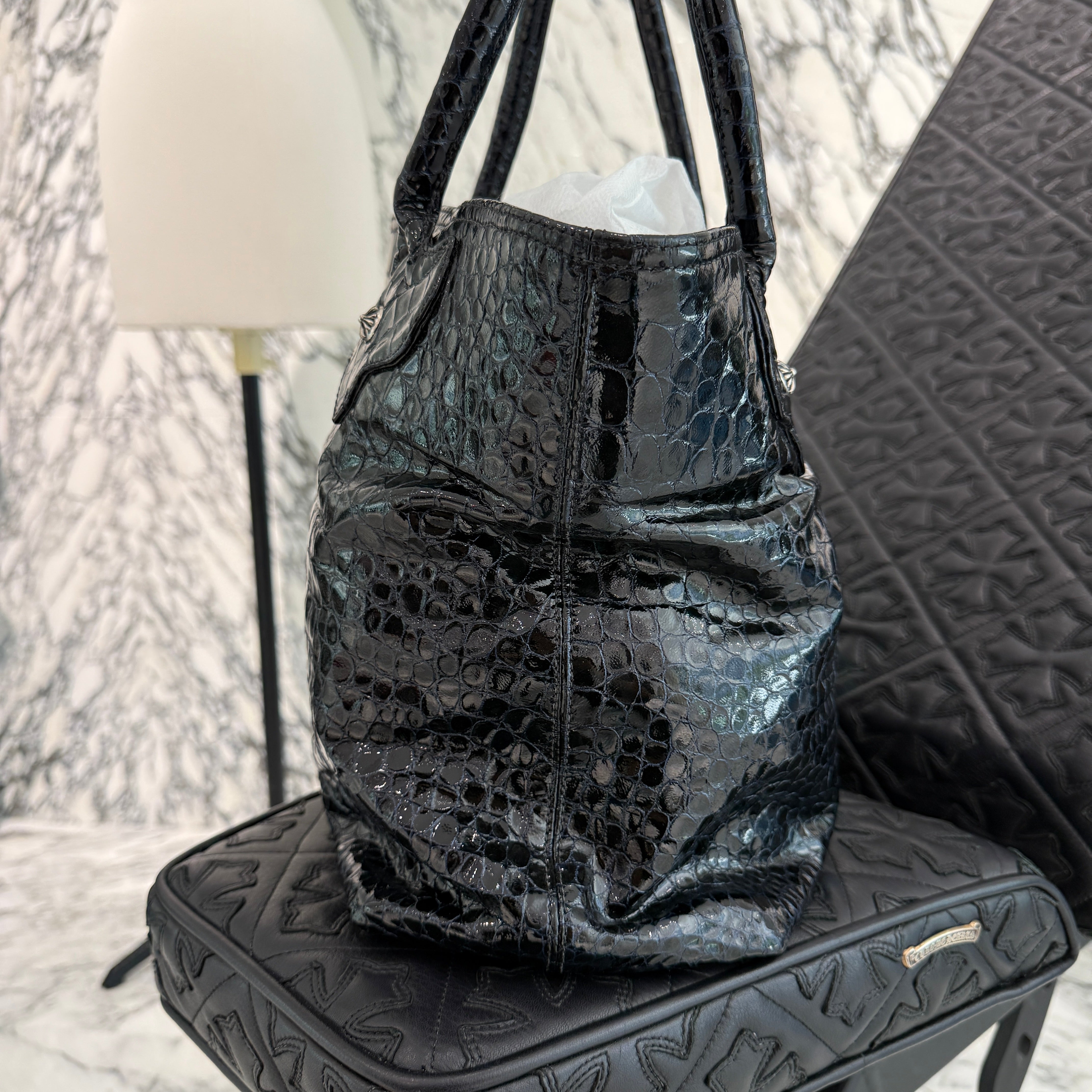 CHROME HEARTS FS Alligator Patent Leather Cross Patch Tote Bag クロムハーツ FS アリゲーター パテントレザー クロスパッチ トートバッグ