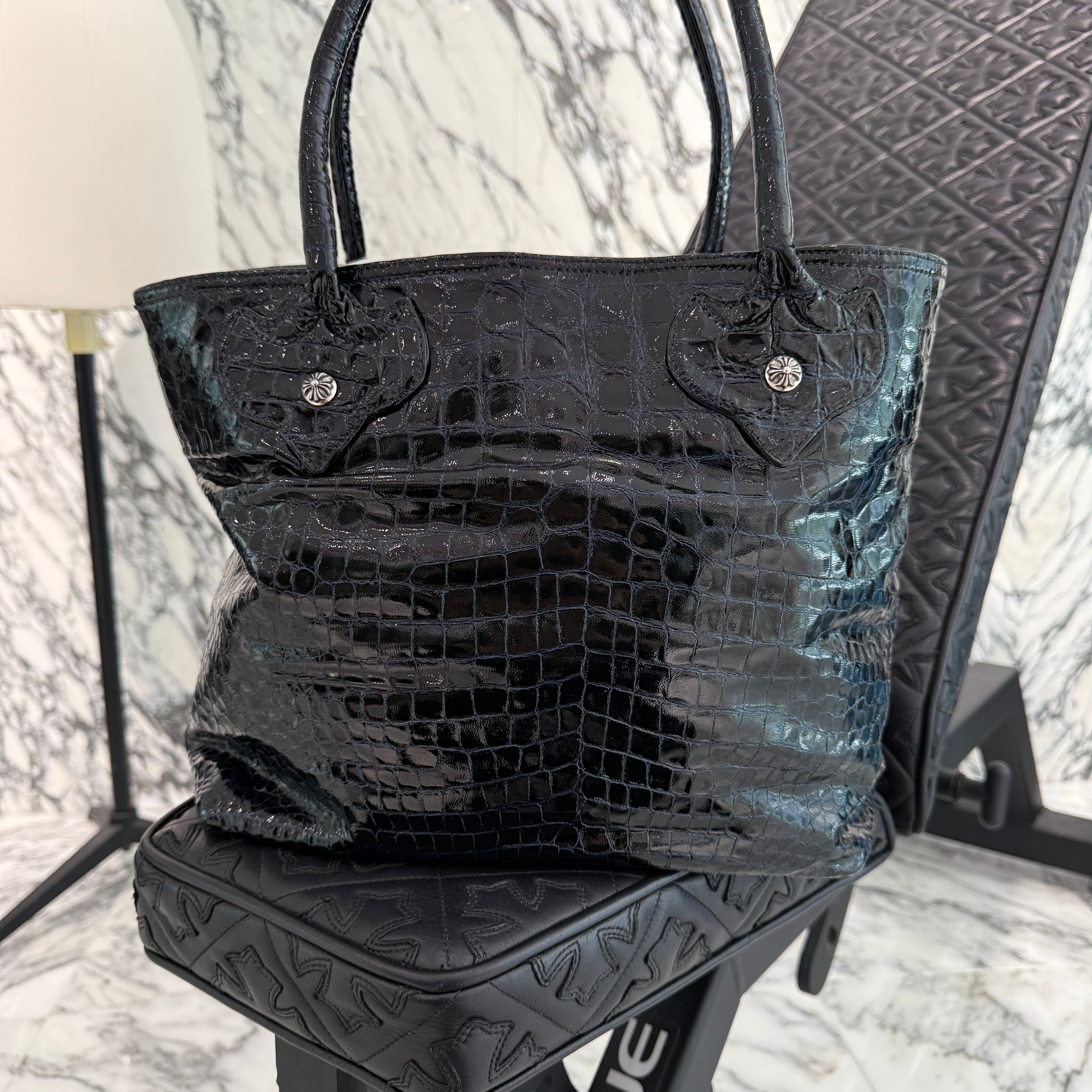 CHROME HEARTS FS Alligator Patent Leather Cross Patch Tote Bag クロムハーツ FS アリゲーター パテントレザー クロスパッチ トートバッグ