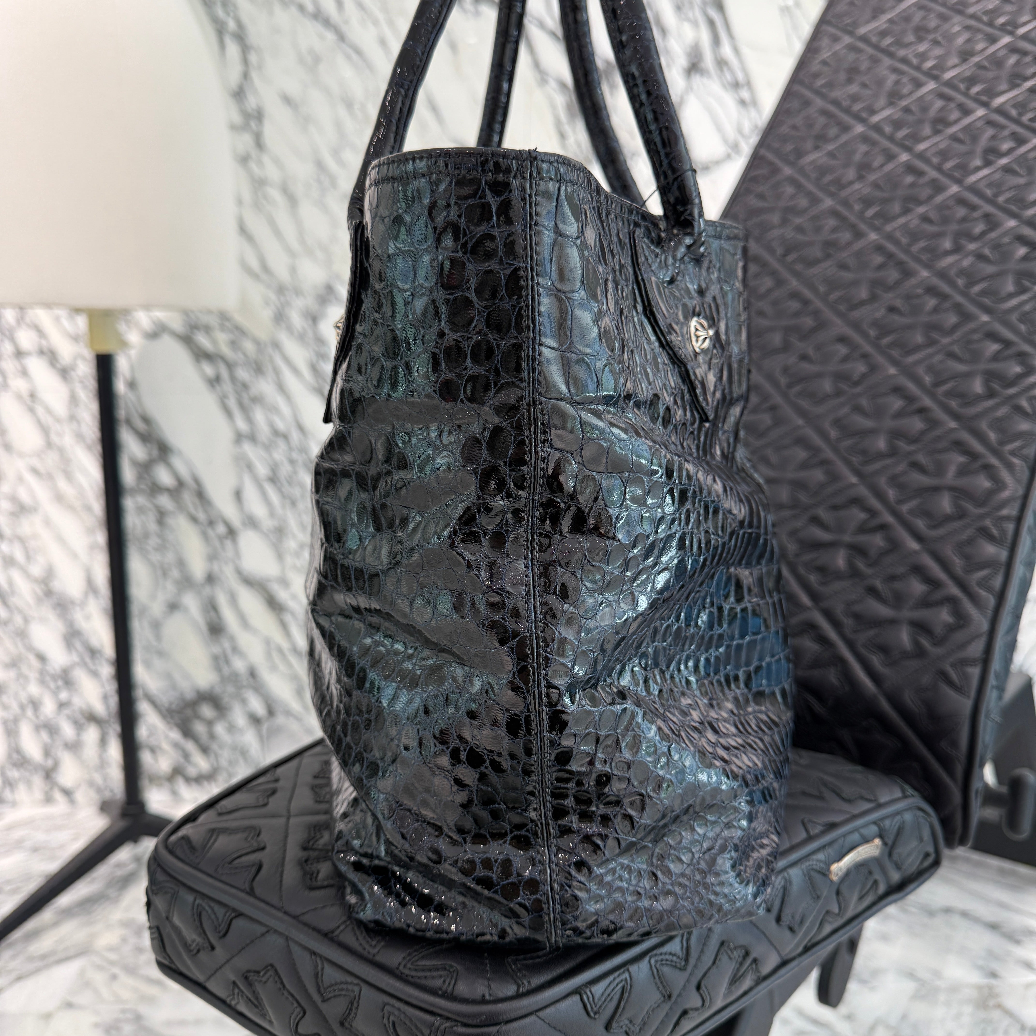 CHROME HEARTS FS Alligator Patent Leather Cross Patch Tote Bag クロムハーツ FS アリゲーター パテントレザー クロスパッチ トートバッグ