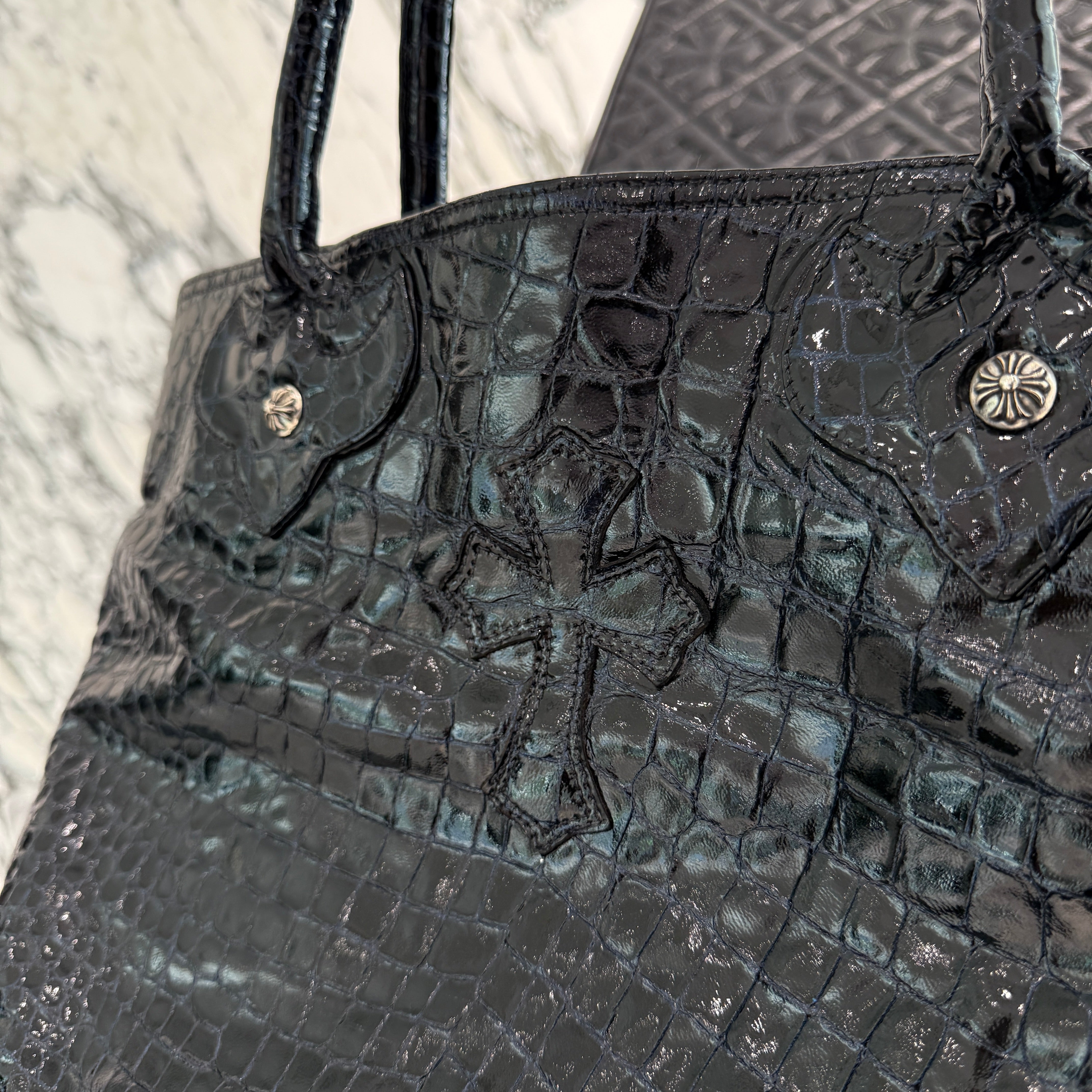 CHROME HEARTS FS Alligator Patent Leather Cross Patch Tote Bag クロムハーツ FS アリゲーター パテントレザー クロスパッチ トートバッグ