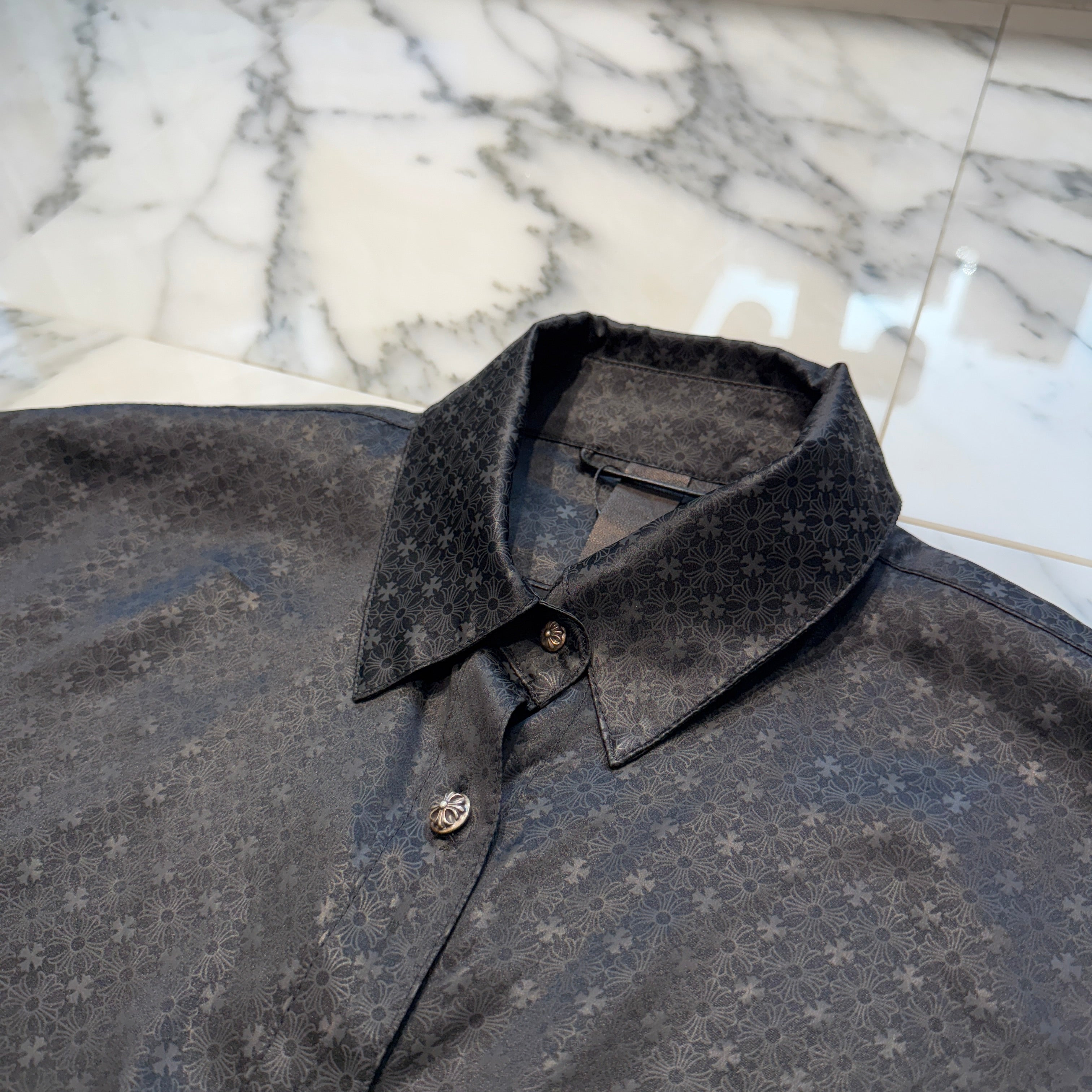 CHROME HEARTS YNOT Mahal Kita CH Plus Pattern Silk Shirt Size S クロムハーツ ワイノット マハルキタ CHプラス柄 シルクシャツ サイズS