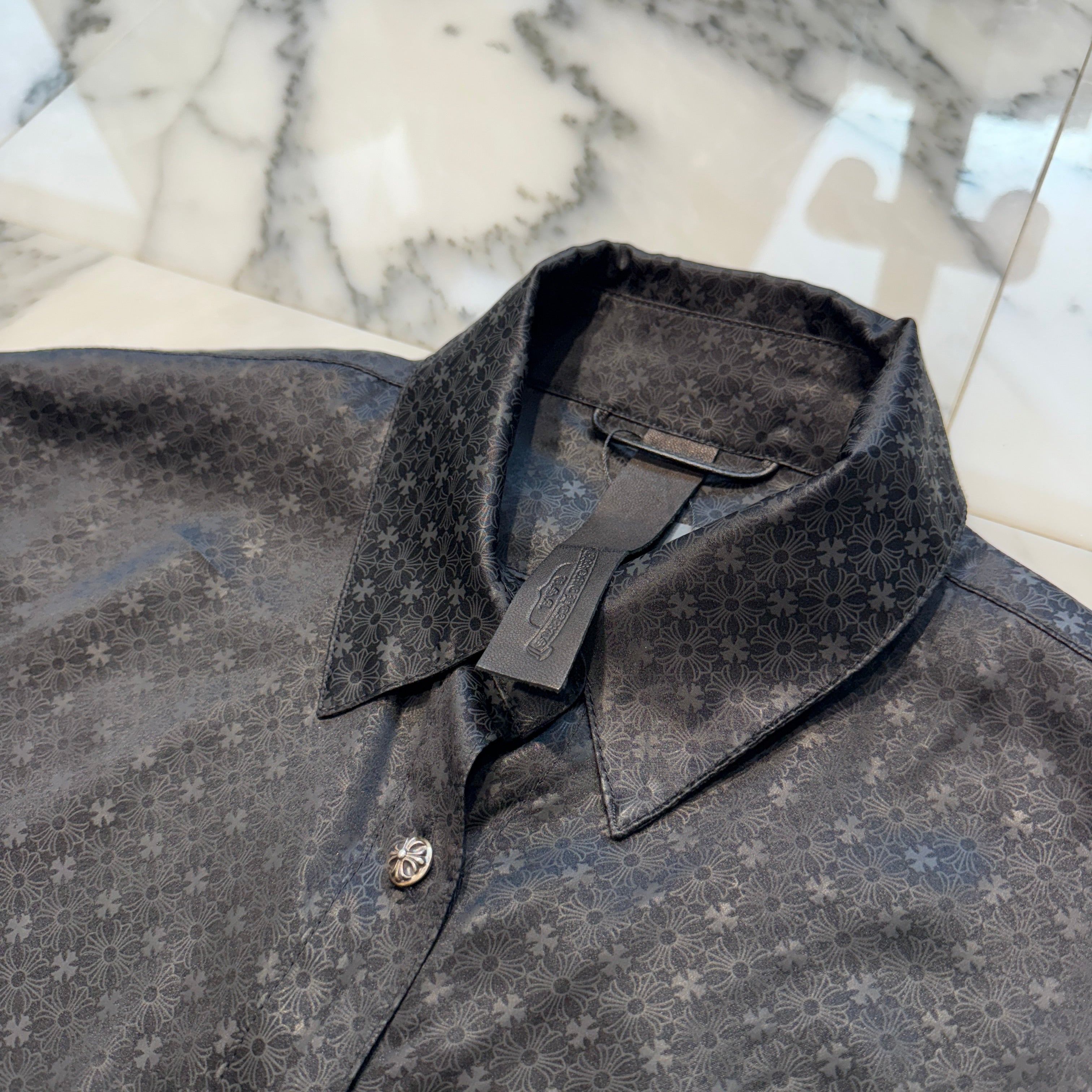 CHROME HEARTS YNOT Mahal Kita CH Plus Pattern Silk Shirt Size S クロムハーツ ワイノット マハルキタ CHプラス柄 シルクシャツ サイズS