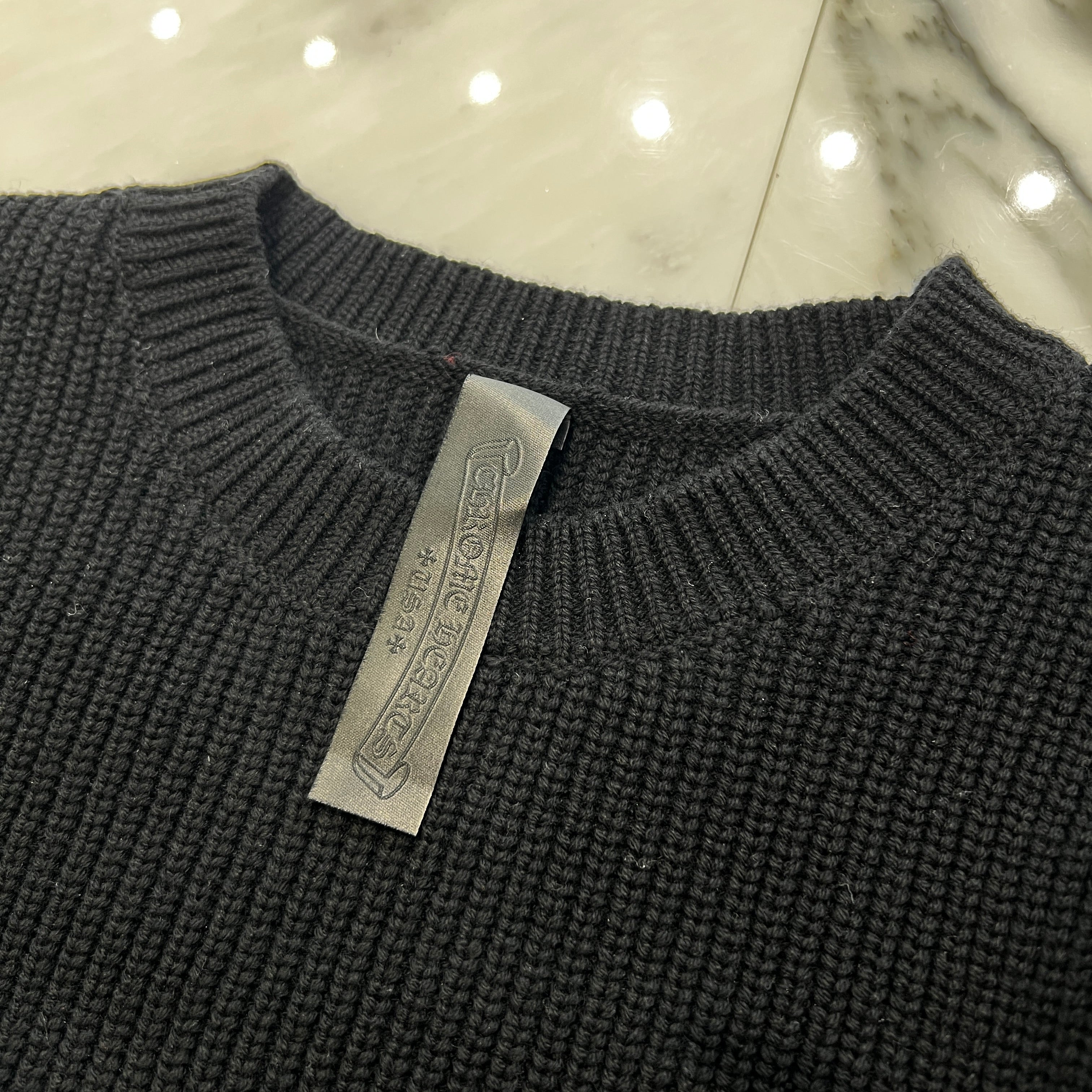 CHROME HEARTS Y NOT Triple Cross Leather Patch Cashmere Knit Size L クロムハーツ ワイノット トリプルクロスレザーパッチ カシミア ニット サイズL