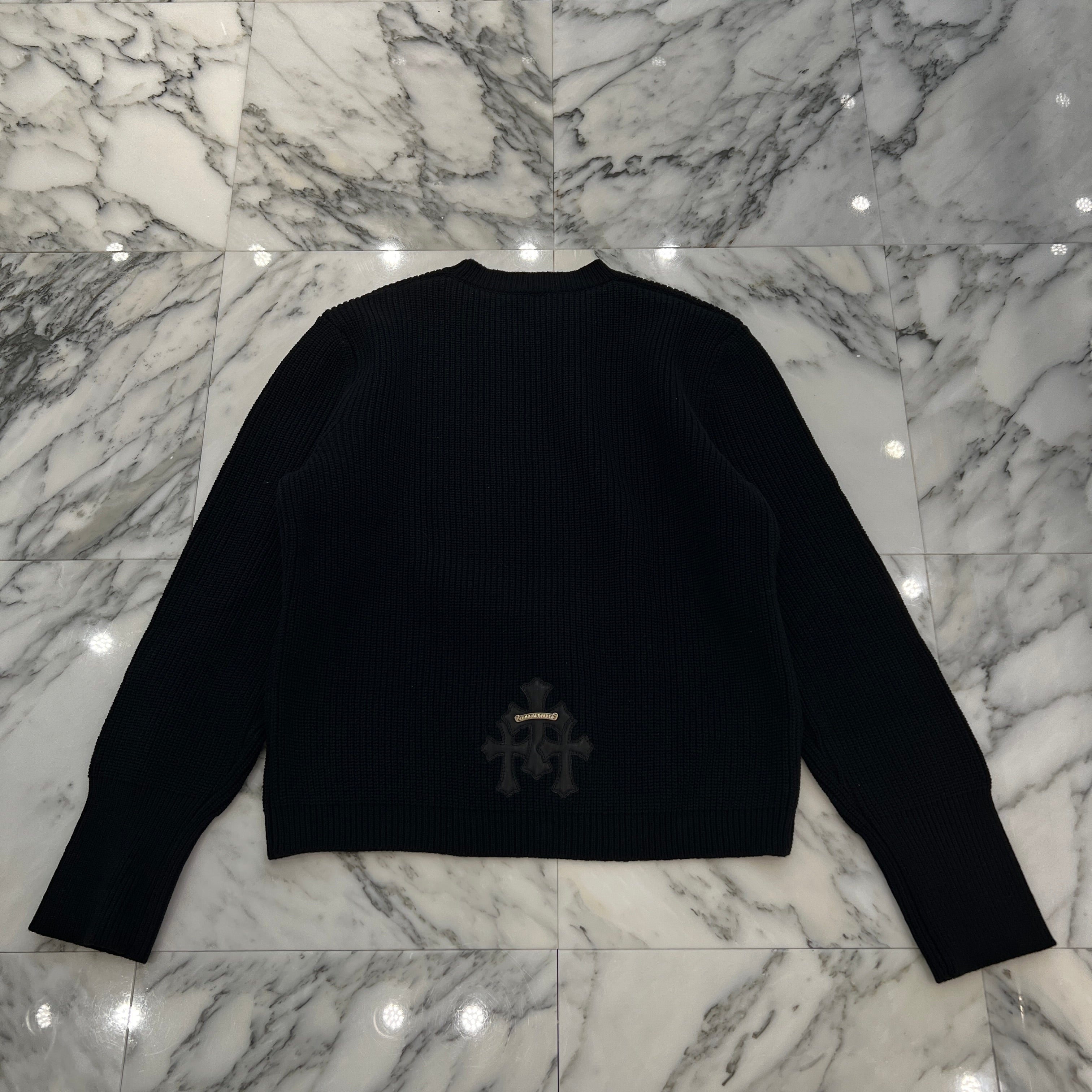 CHROME HEARTS Y NOT Triple Cross Leather Patch Cashmere Knit Size L クロムハーツ ワイノット トリプルクロスレザーパッチ カシミア ニット サイズL