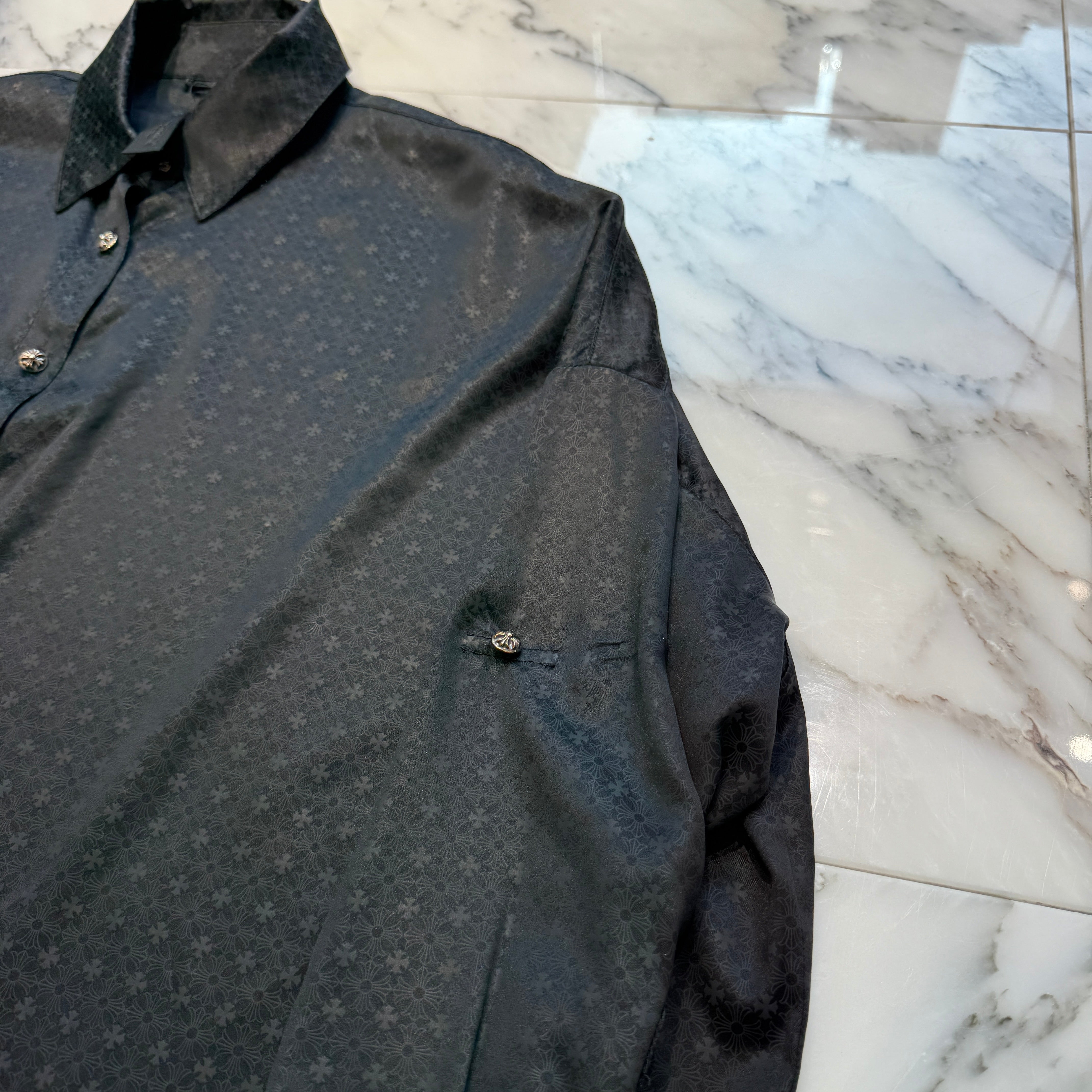 CHROME HEARTS YNOT Mahal Kita CH Plus Pattern Silk Shirt Size S クロムハーツ ワイノット マハルキタ CHプラス柄 シルクシャツ サイズS