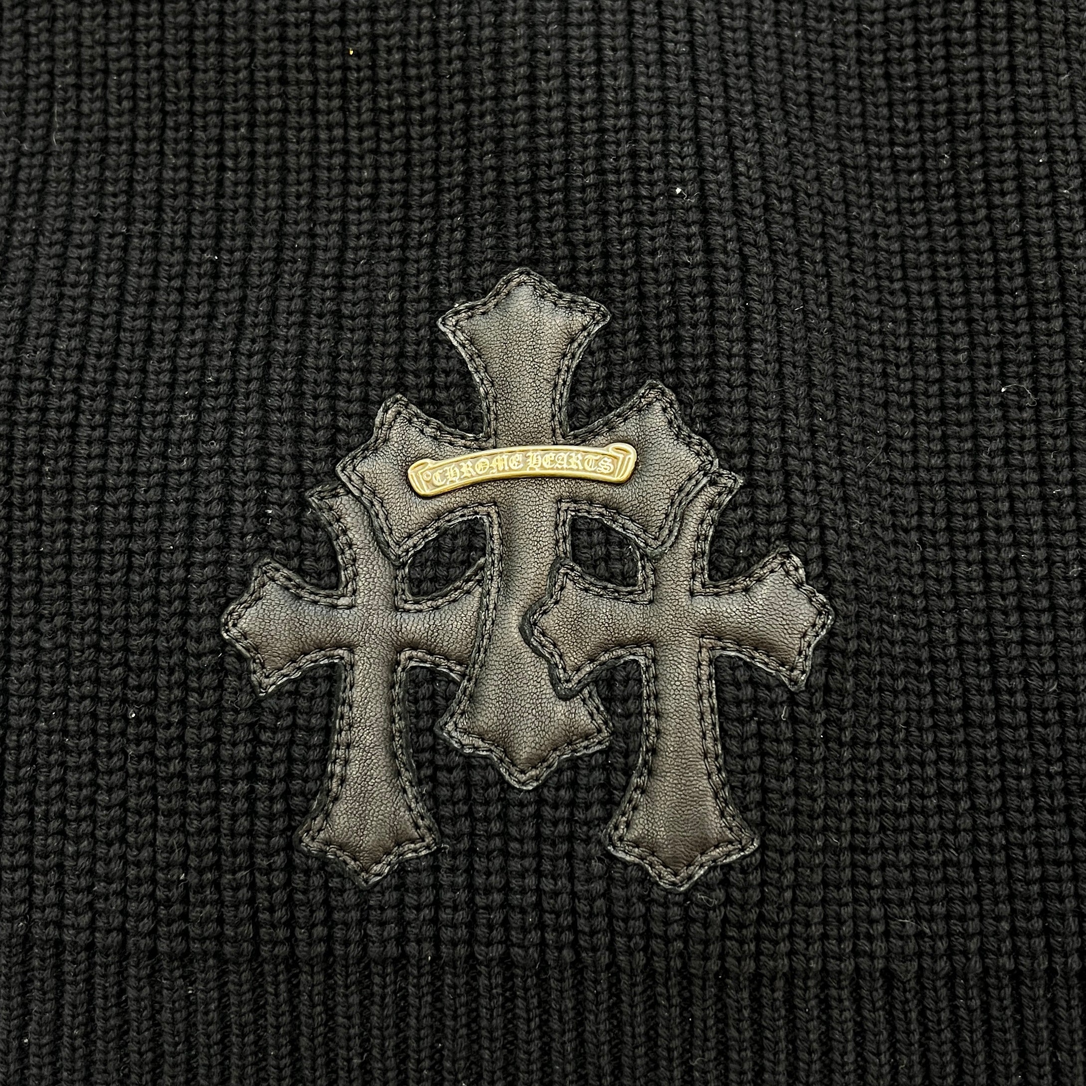 CHROME HEARTS Y NOT Triple Cross Leather Patch Cashmere Knit Size L クロムハーツ ワイノット トリプルクロスレザーパッチ カシミア ニット サイズL