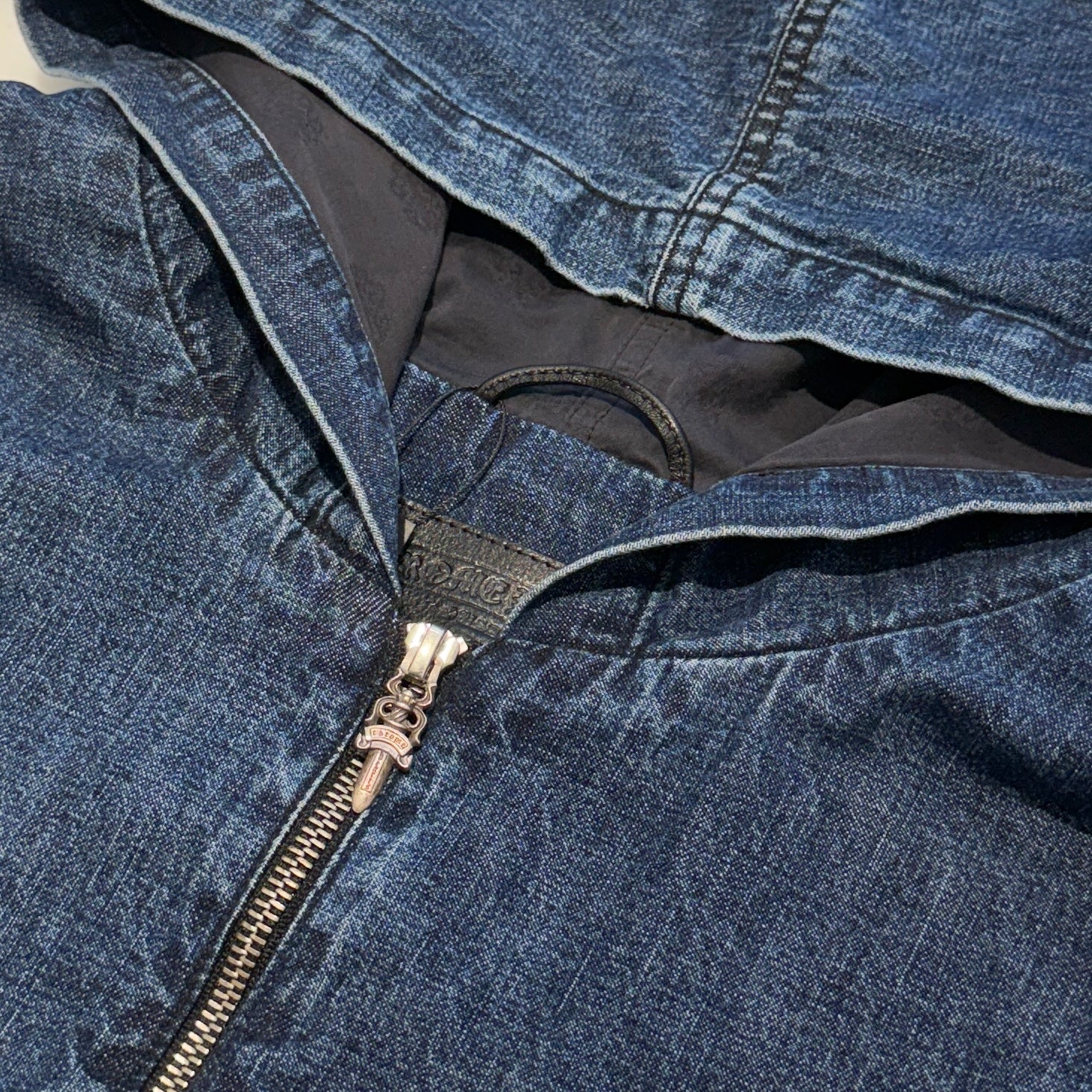 CHROME HEARTS 2024AW Leather Cemetery Triple Cross Denim Anorak Jacket Size XL クロムハーツ レザーセメタリートリプルクロス デニム アノラック ジャケット サイズXL