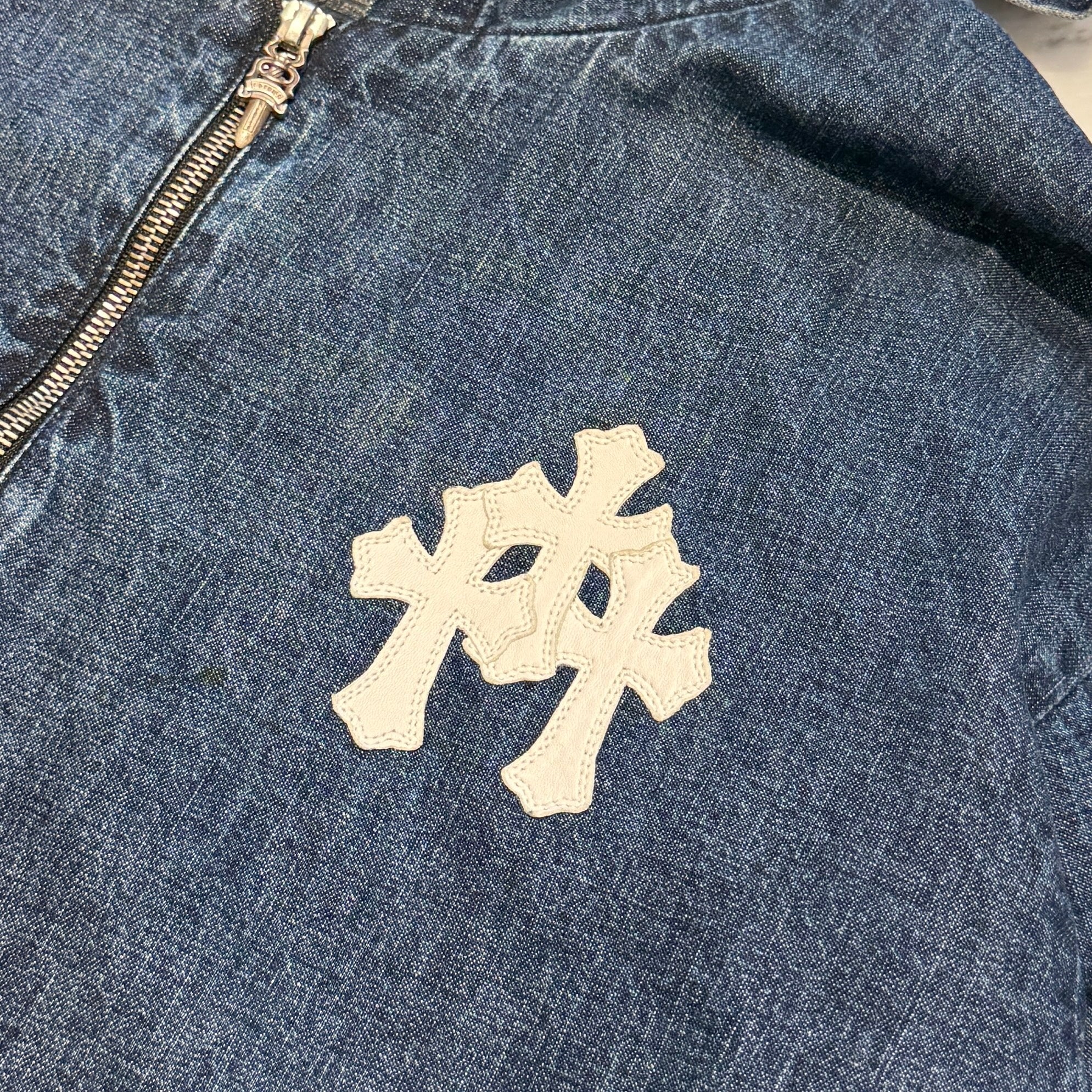 CHROME HEARTS 2024AW Leather Cemetery Triple Cross Denim Anorak Jacket Size XL クロムハーツ レザーセメタリートリプルクロス デニム アノラック ジャケット サイズXL