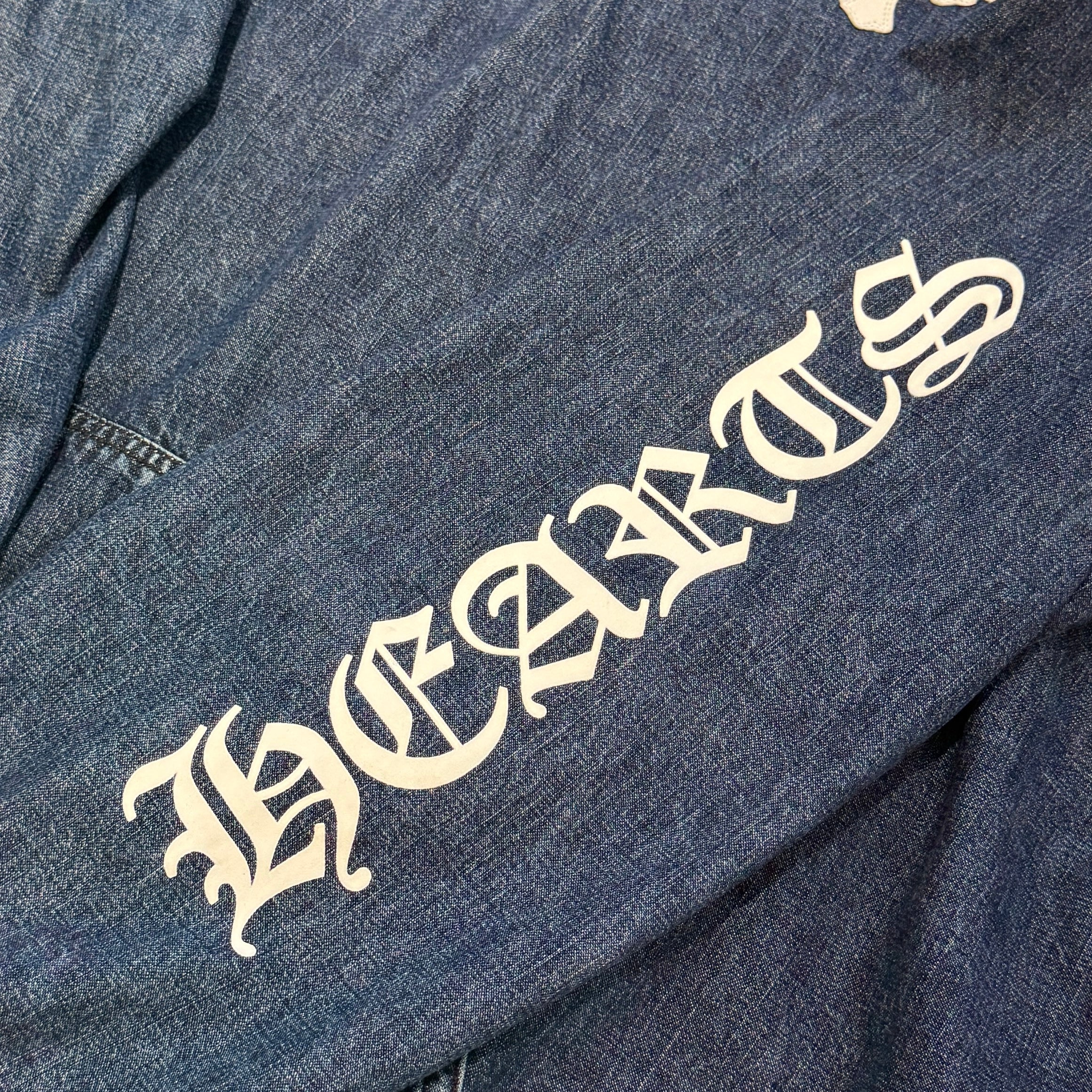 CHROME HEARTS 2024AW Leather Cemetery Triple Cross Denim Anorak Jacket Size XL クロムハーツ レザーセメタリートリプルクロス デニム アノラック ジャケット サイズXL