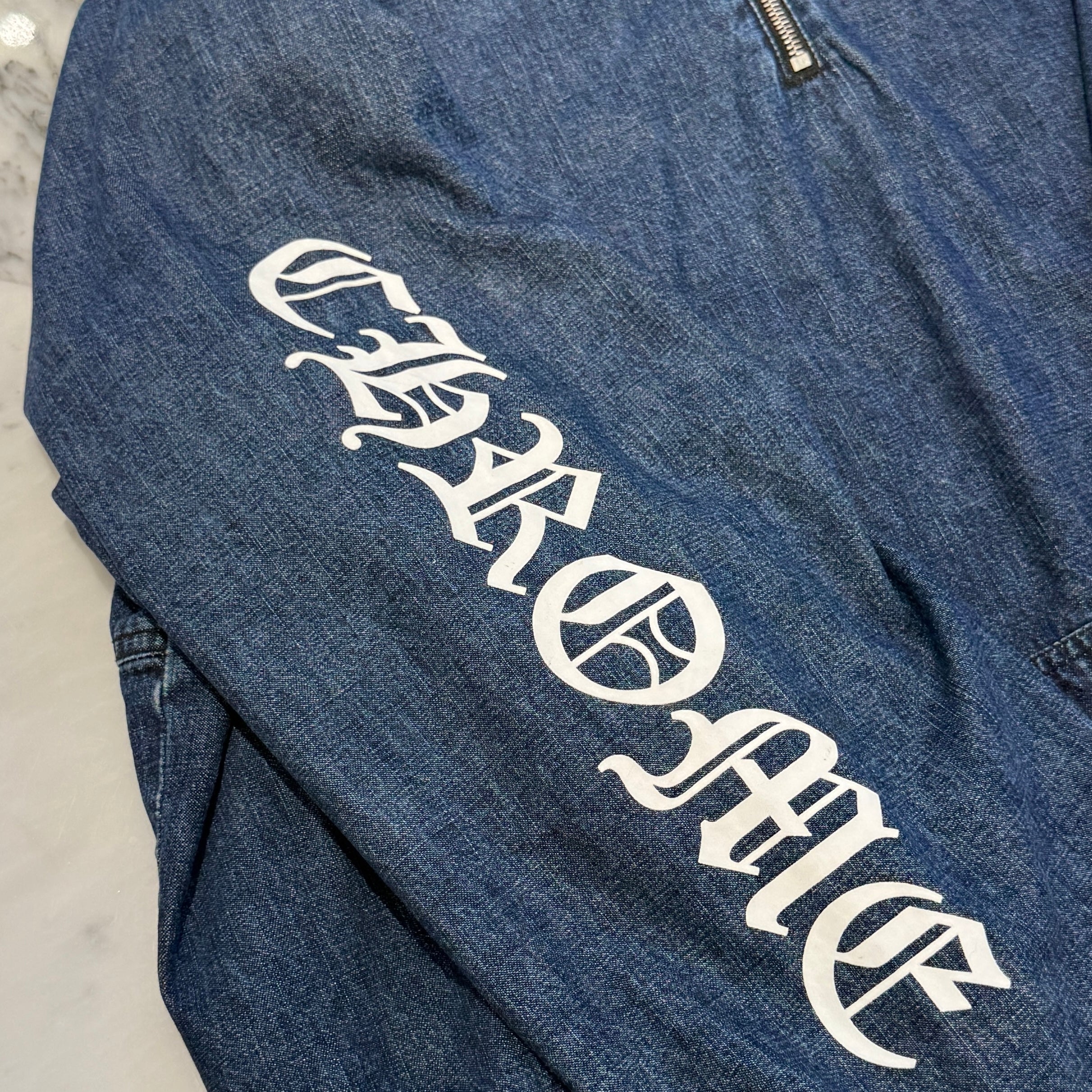 CHROME HEARTS 2024AW Leather Cemetery Triple Cross Denim Anorak Jacket Size XL クロムハーツ レザーセメタリートリプルクロス デニム アノラック ジャケット サイズXL