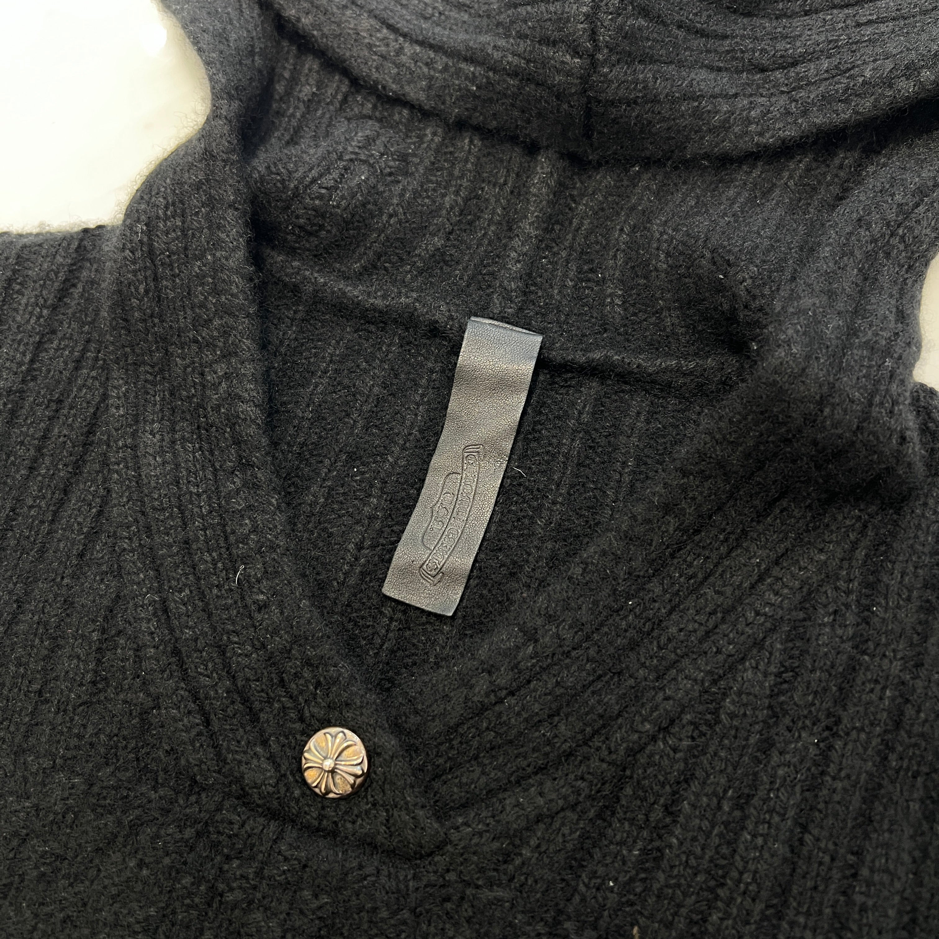 CHROME HEARTS Y NOT Cemetery Cross Leather Patch Cashmere Knit Hoodie Size M クロムハーツ ワイノット セメタリークロスレザーパッチ カシミヤニット フーディ サイズM