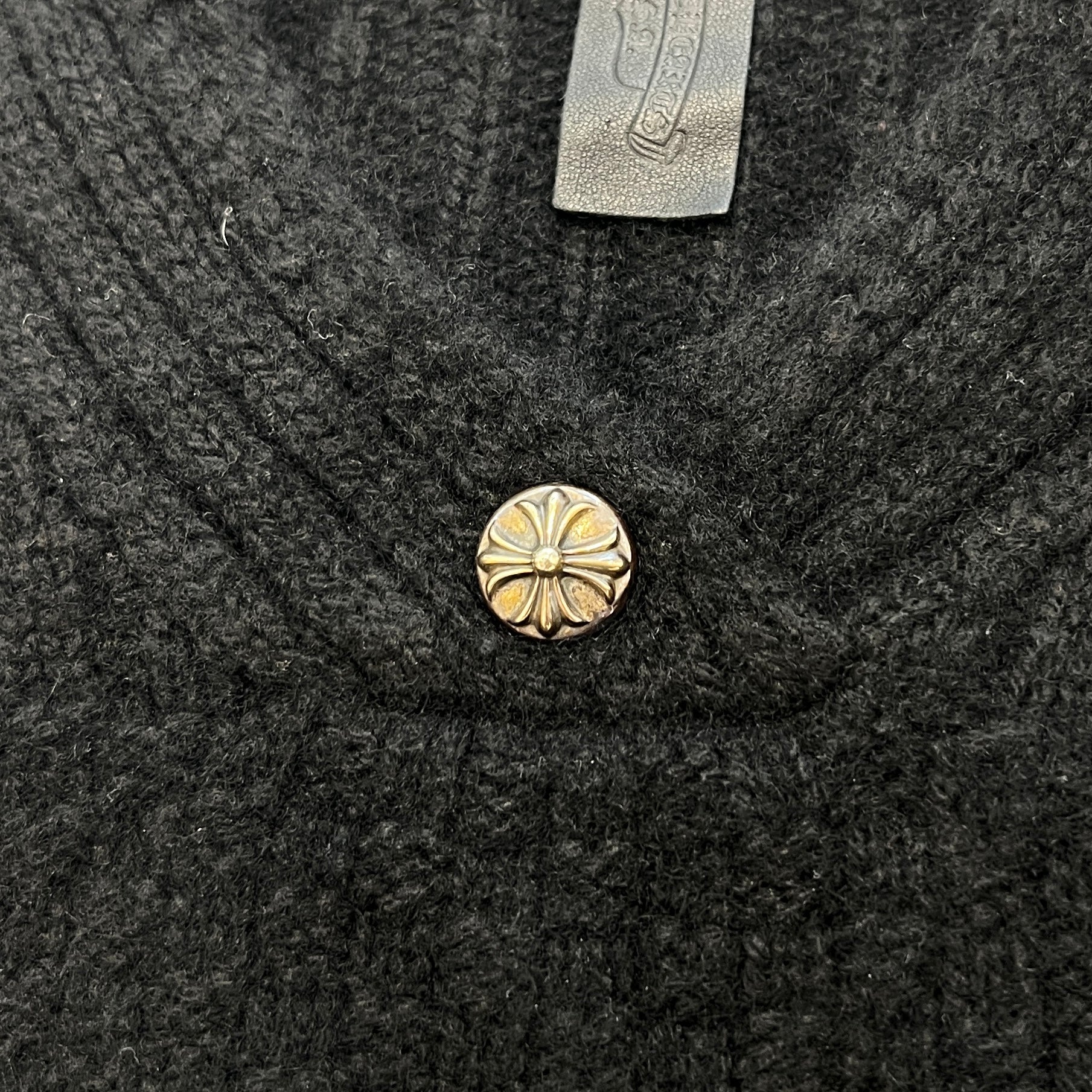 CHROME HEARTS Y NOT Cemetery Cross Leather Patch Cashmere Knit Hoodie Size M クロムハーツ ワイノット セメタリークロスレザーパッチ カシミヤニット フーディ サイズM