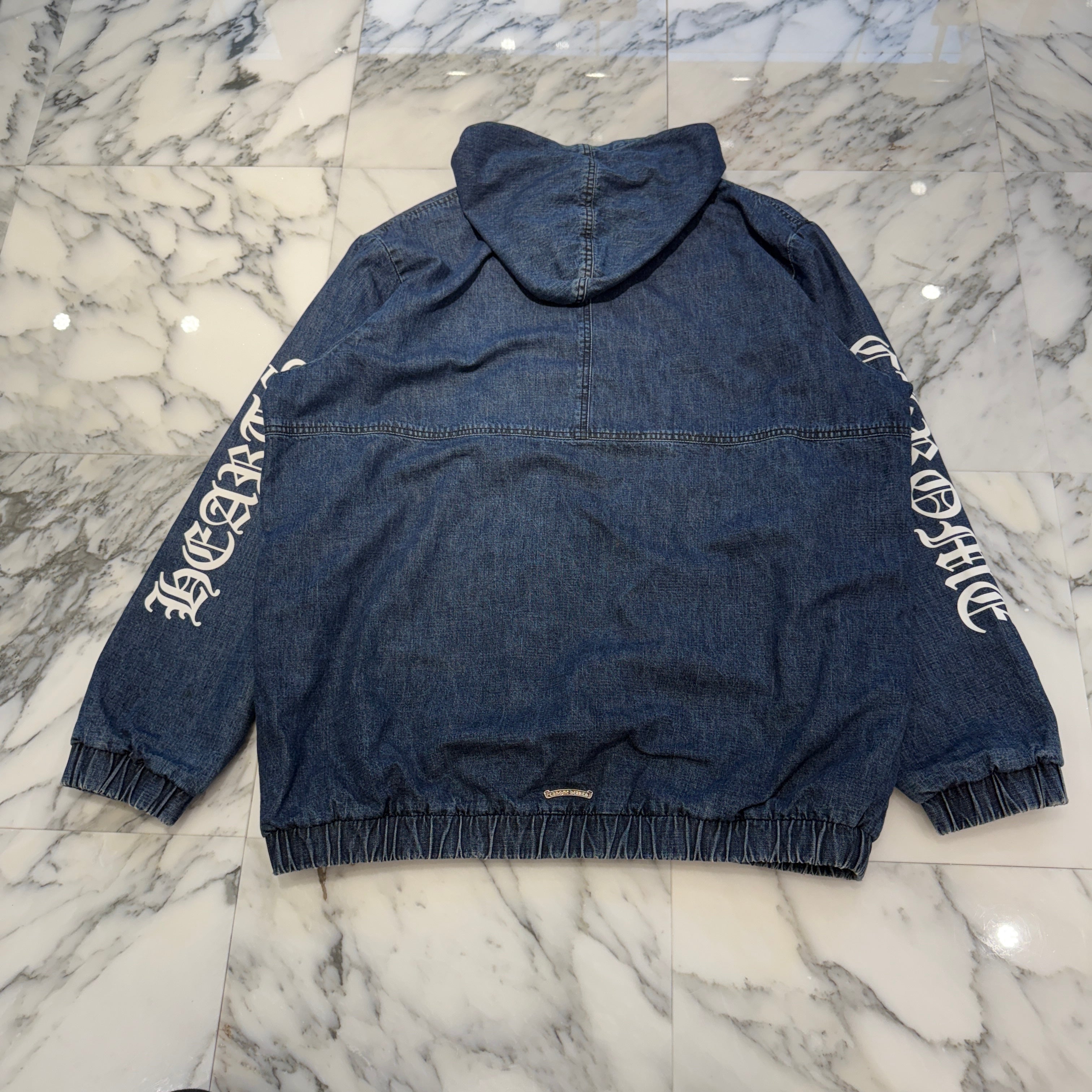 CHROME HEARTS 2024AW Leather Cemetery Triple Cross Denim Anorak Jacket Size XL クロムハーツ レザーセメタリートリプルクロス デニム アノラック ジャケット サイズXL