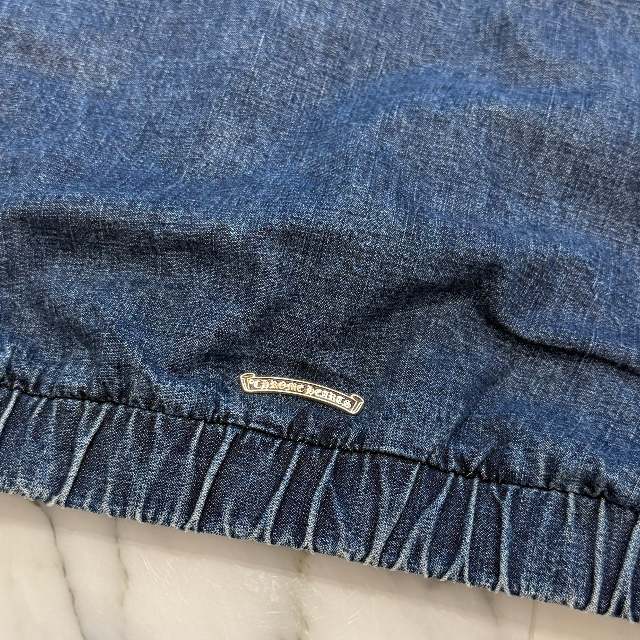 CHROME HEARTS 2024AW Leather Cemetery Triple Cross Denim Anorak Jacket Size XL クロムハーツ レザーセメタリートリプルクロス デニム アノラック ジャケット サイズXL