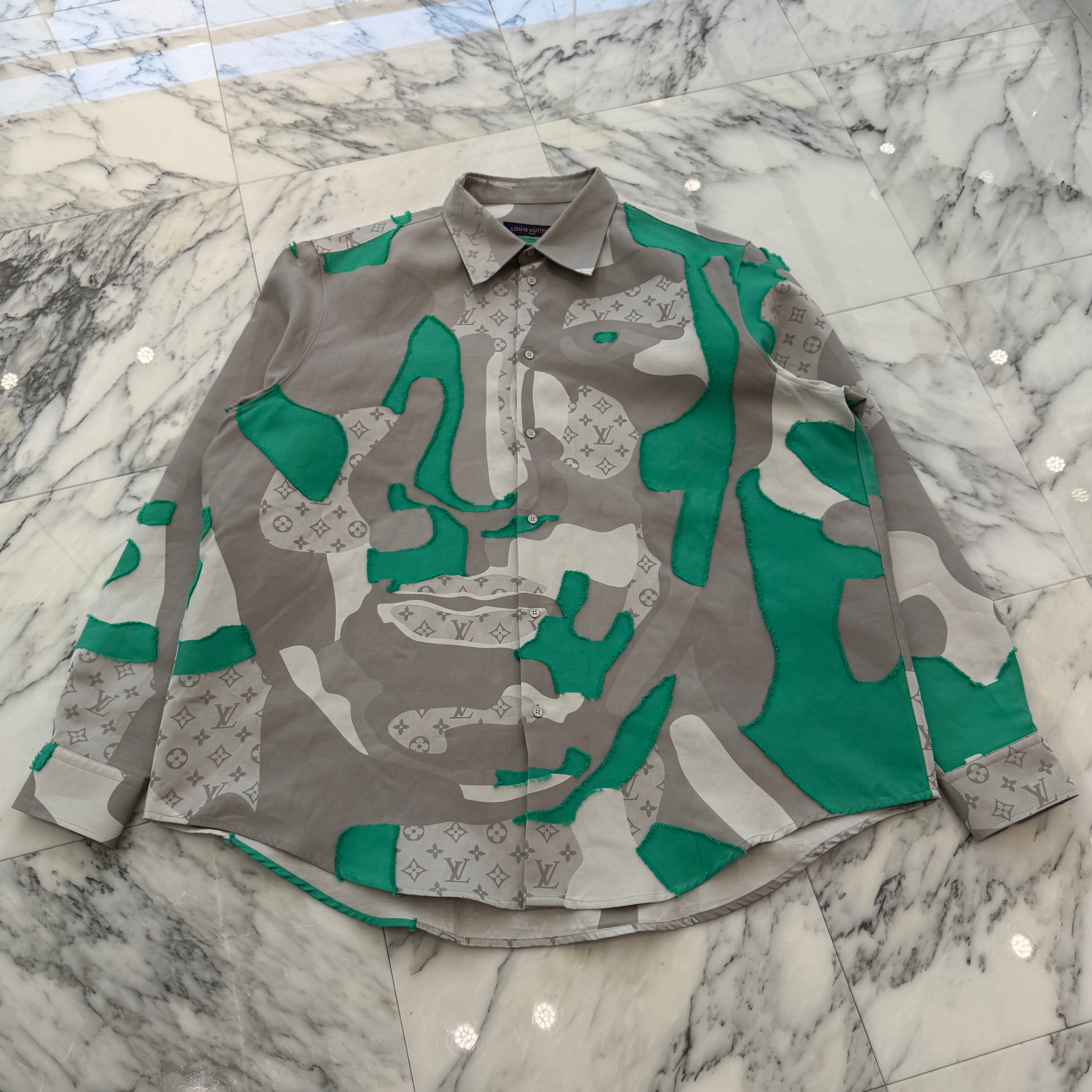 LOUIS VUITTON 2023AW Printed Cotton Fil Coupe Over Shirt 1ABNSR Size 6L ルイヴィトン プリンテッドコットンフィルクーペオーバー シャツ サイズ6L