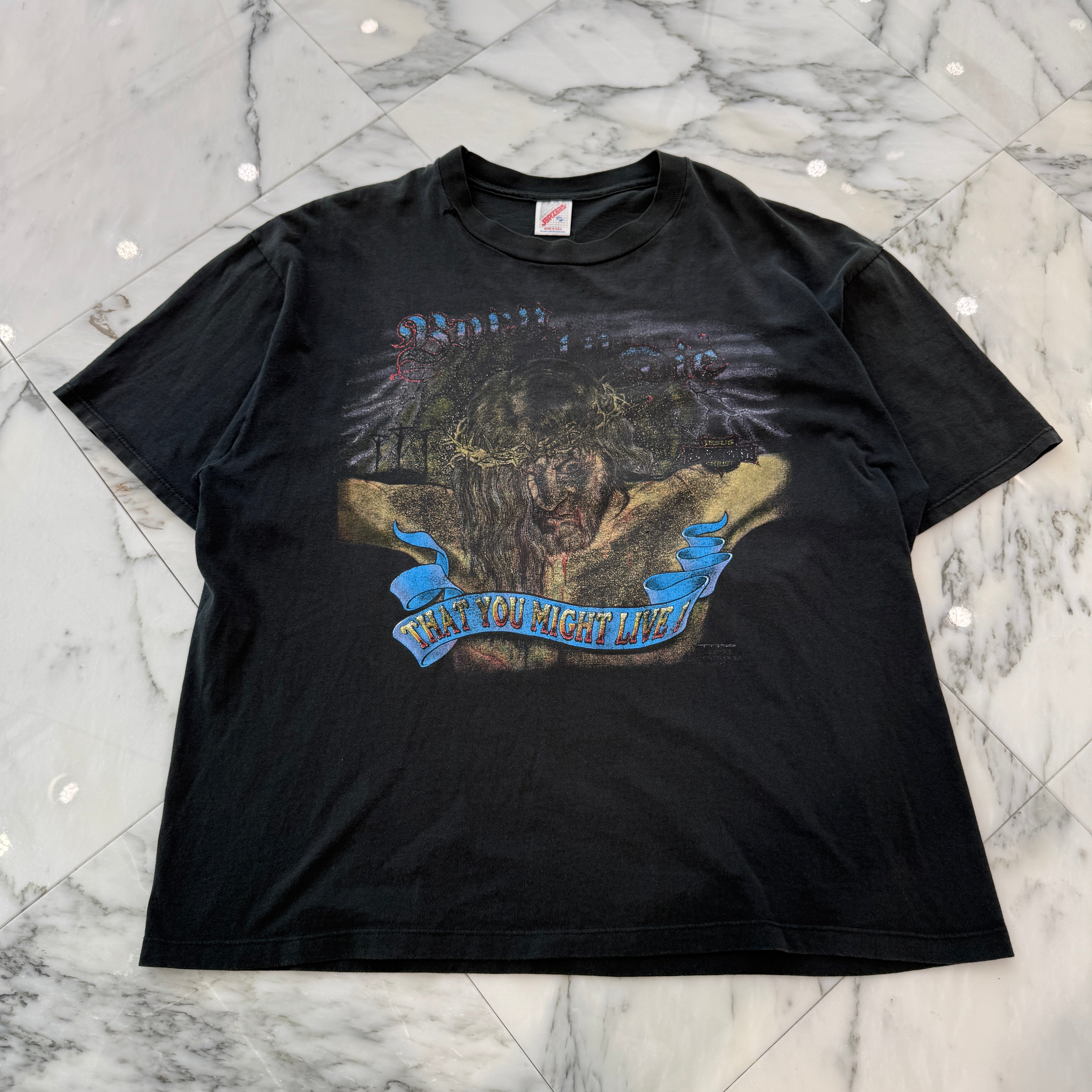 Vintage 90's JESUS Born To Die "That You Might Live!" JERZEES S/S Tee Size XL 90's ジーザス ボーントゥダイ "ザッツユーマイトゥライブ" ジャージーズ社製 Tシャツ サイズXL