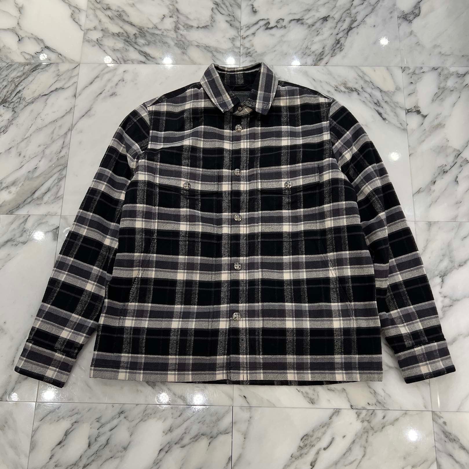CHROME HEARTS Y NOT Cross Ball Button Check Shirt Jacket Size M