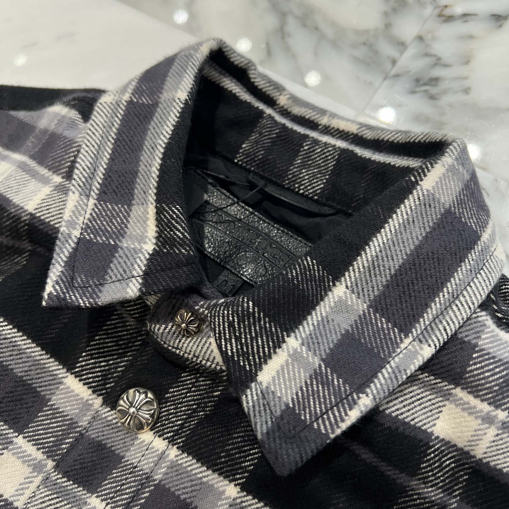 CHROME HEARTS Y NOT Cross Ball Button Check Shirt Jacket Size M