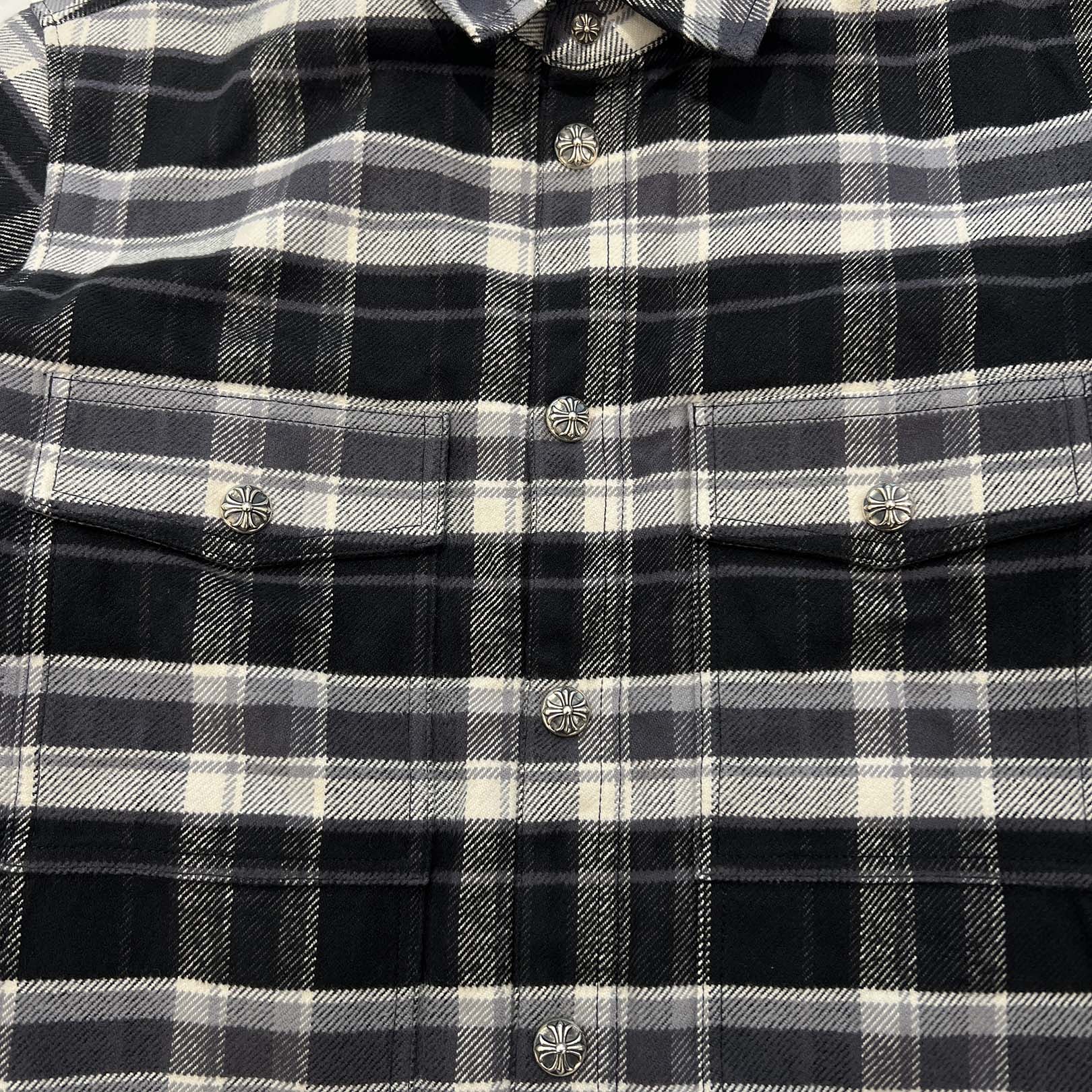 CHROME HEARTS Y NOT Cross Ball Button Check Shirt Jacket Size M クロムハーツ ワイノット クロスボールボタン チェック シャツ ジャケット サイズM
