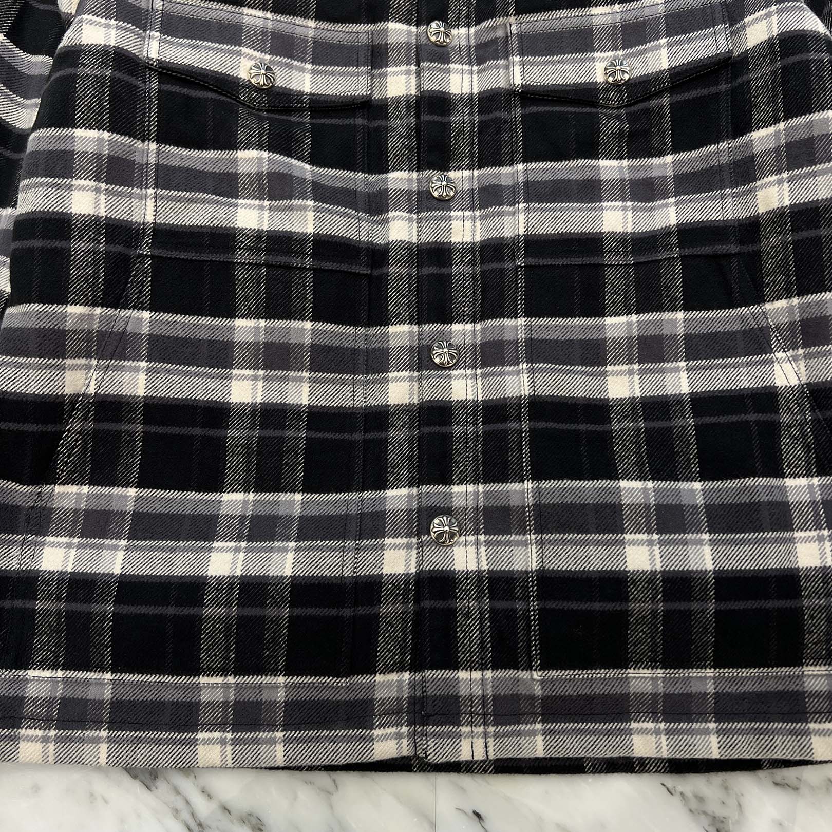 CHROME HEARTS Y NOT Cross Ball Button Check Shirt Jacket Size M クロムハーツ ワイノット クロスボールボタン チェック シャツ ジャケット サイズM