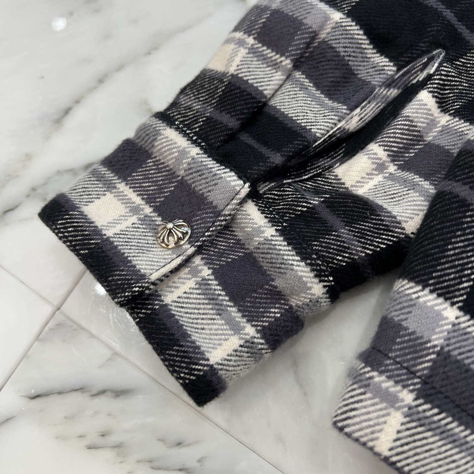 CHROME HEARTS Y NOT Cross Ball Button Check Shirt Jacket Size M クロムハーツ ワイノット クロスボールボタン チェック シャツ ジャケット サイズM