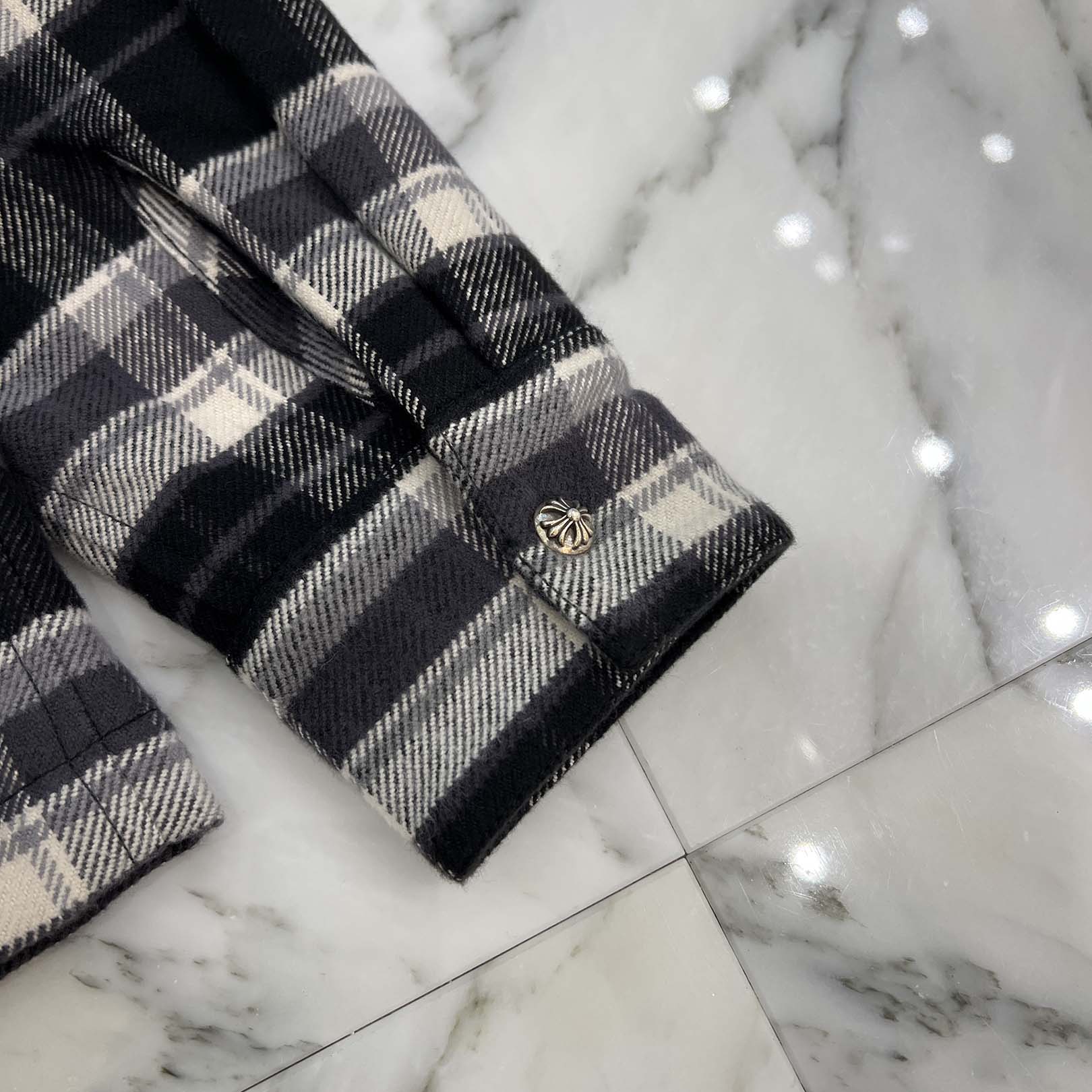 CHROME HEARTS Y NOT Cross Ball Button Check Shirt Jacket Size M クロムハーツ ワイノット クロスボールボタン チェック シャツ ジャケット サイズM