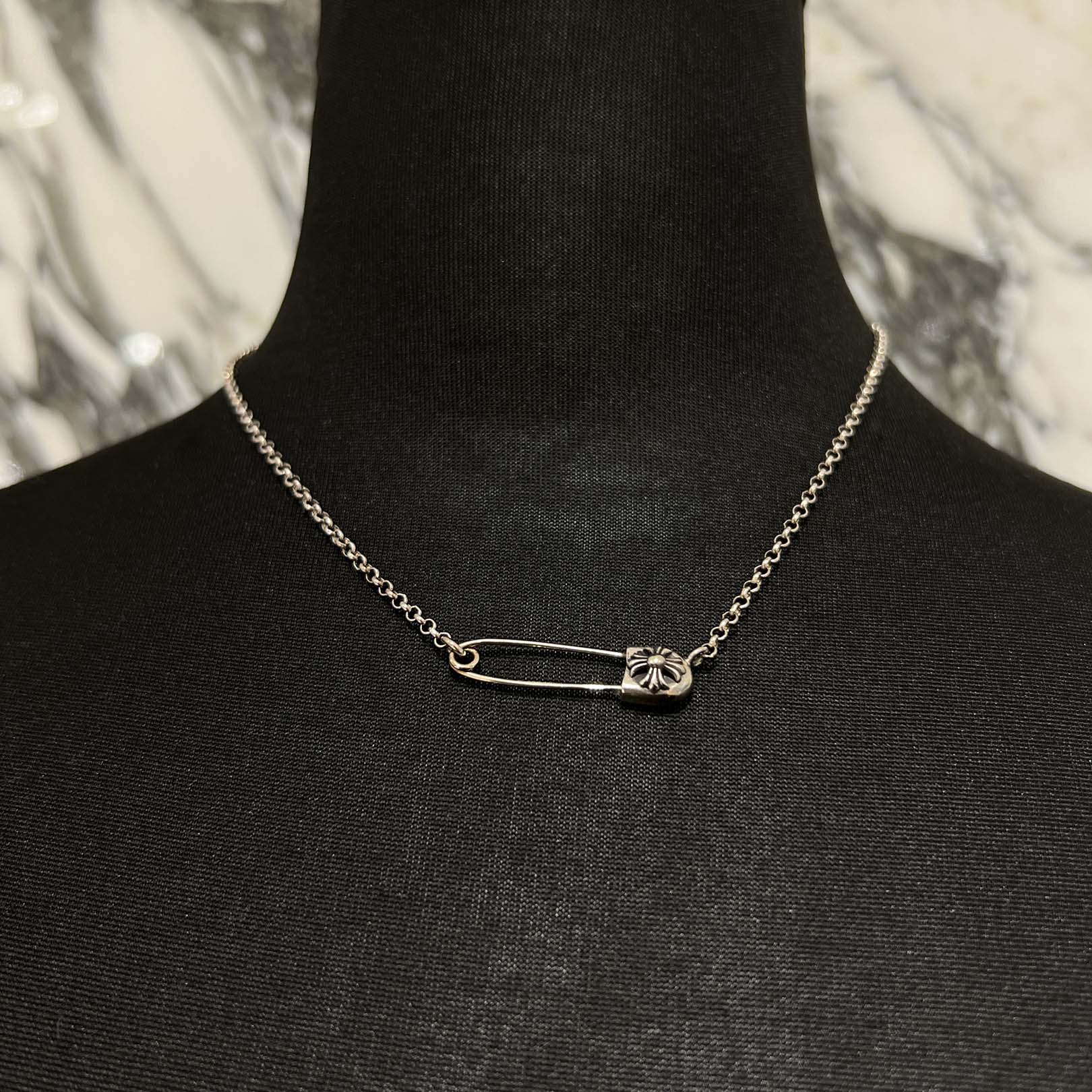 CHROME HEARTS Safety Pin Pendant Top Roll Chain Necklace Size 16 Inch クロムハーツ セーフティピン ペンダントトップ ロールチェーン ネックレス サイズ16インチ