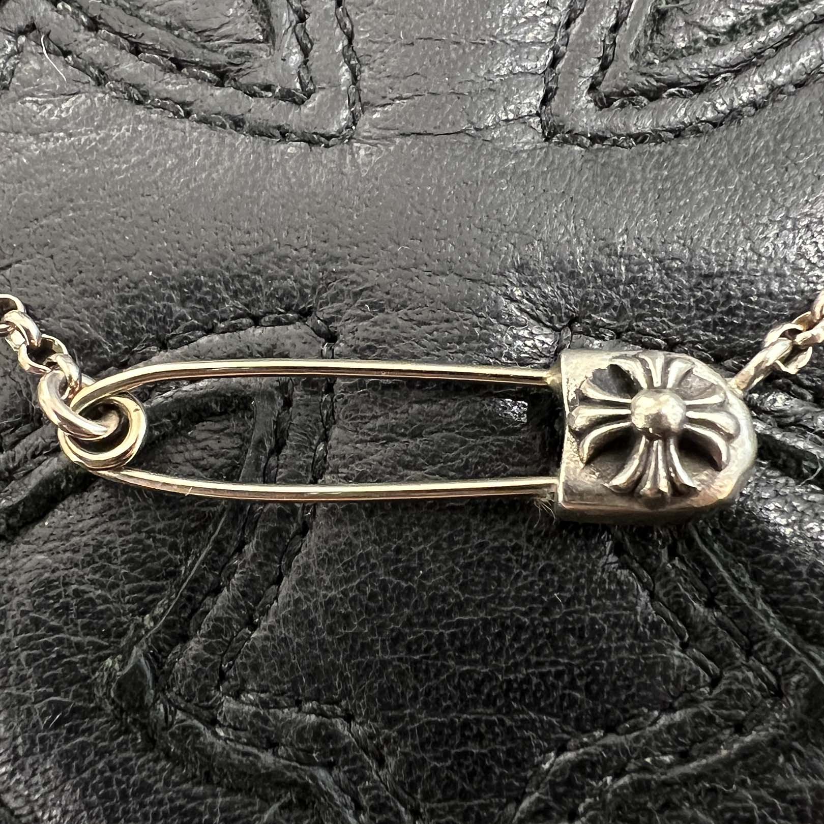 CHROME HEARTS Safety Pin Pendant Top Roll Chain Necklace Size 16