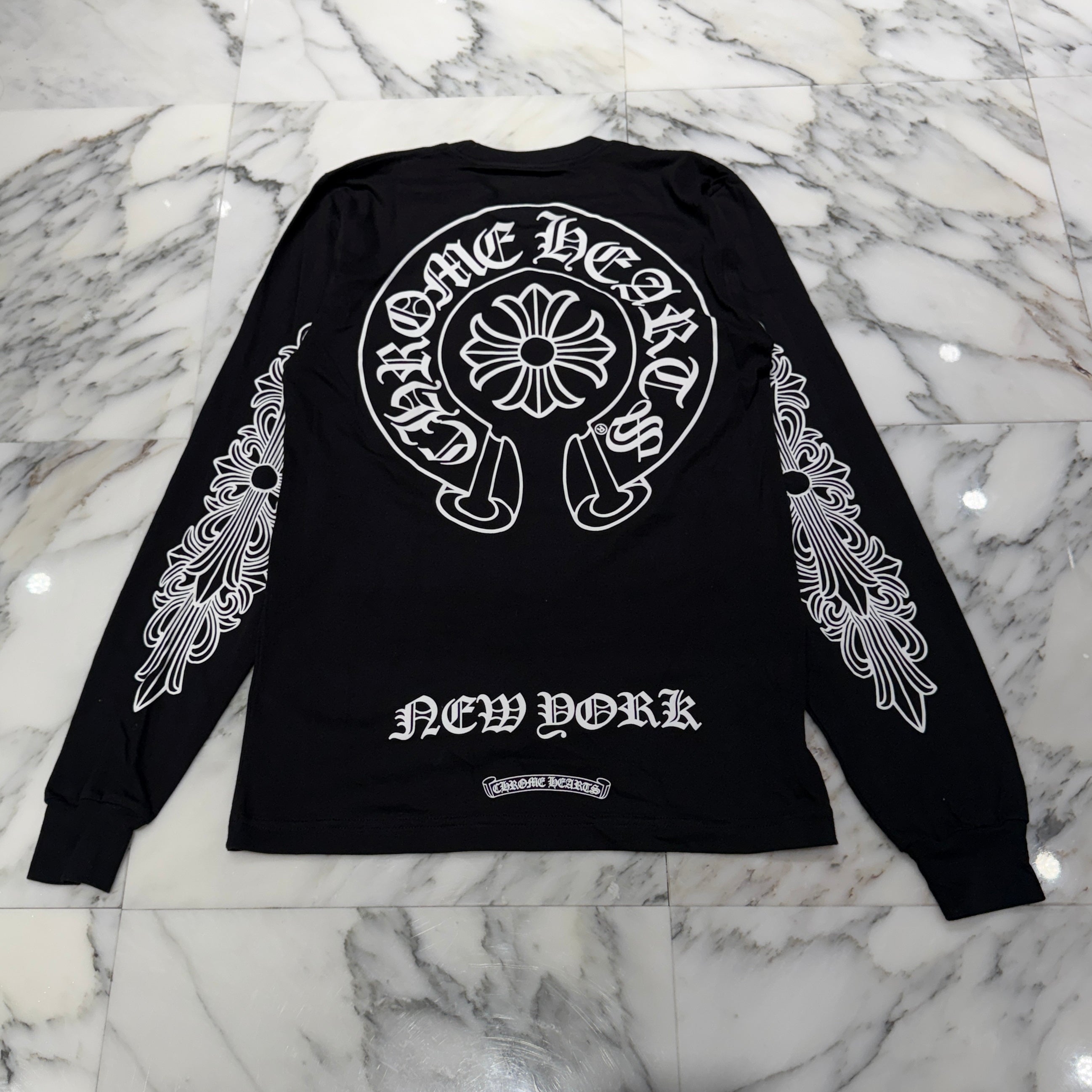 CHROME HEARTS NEW YORK Limited Floral Cross Horseshoe Long Sleeve Tee Size M クロムハーツ ニューヨーク限定 フローラルクロス ホースシュー ロングスリーブTシャツ サイズM