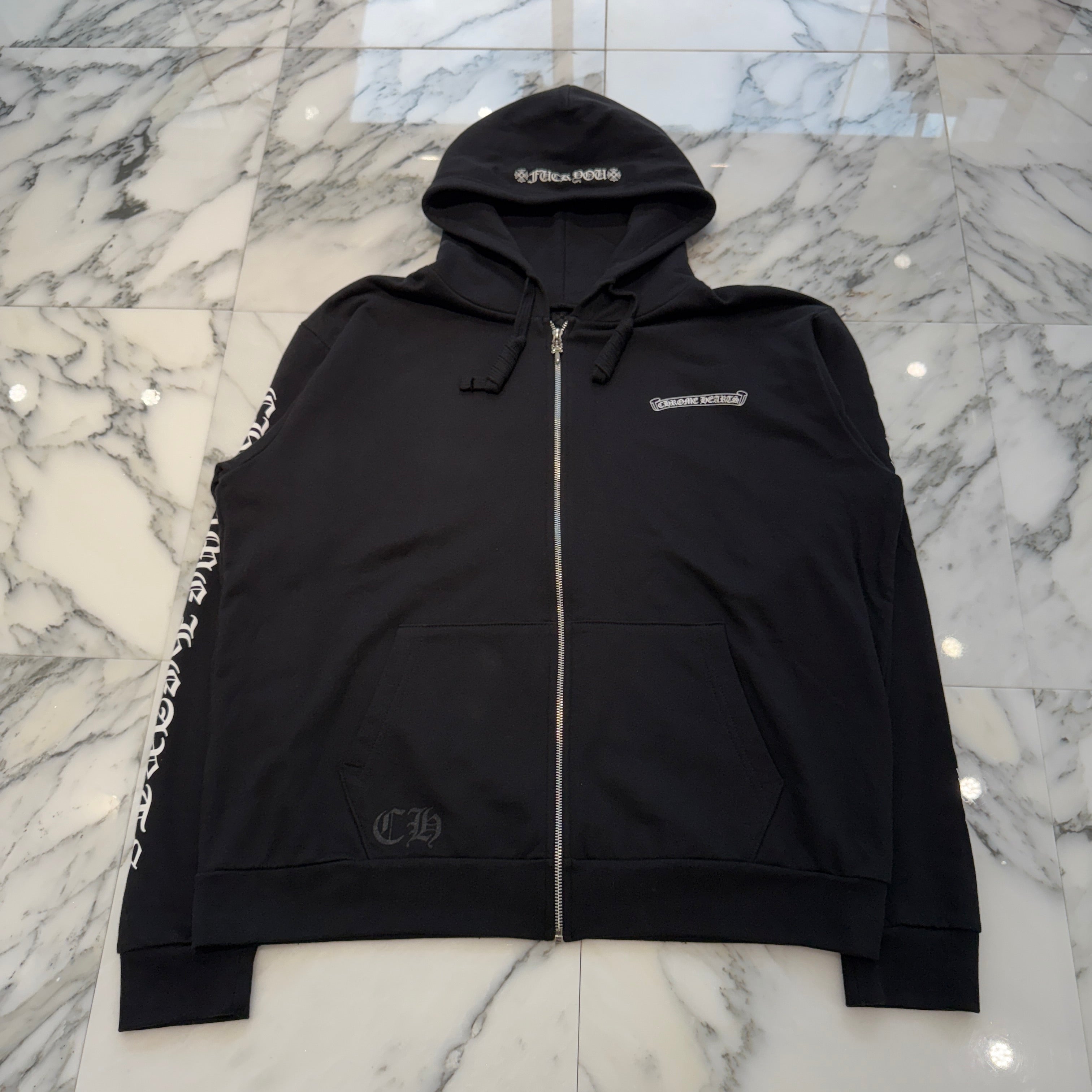 CHROME HEARTS FUCK YOU Back Scroll Label Logo Zip Up Hoodie Size L クロムハーツ ファックユー バックスクロールラベルロゴジップアップフーディ サイズL