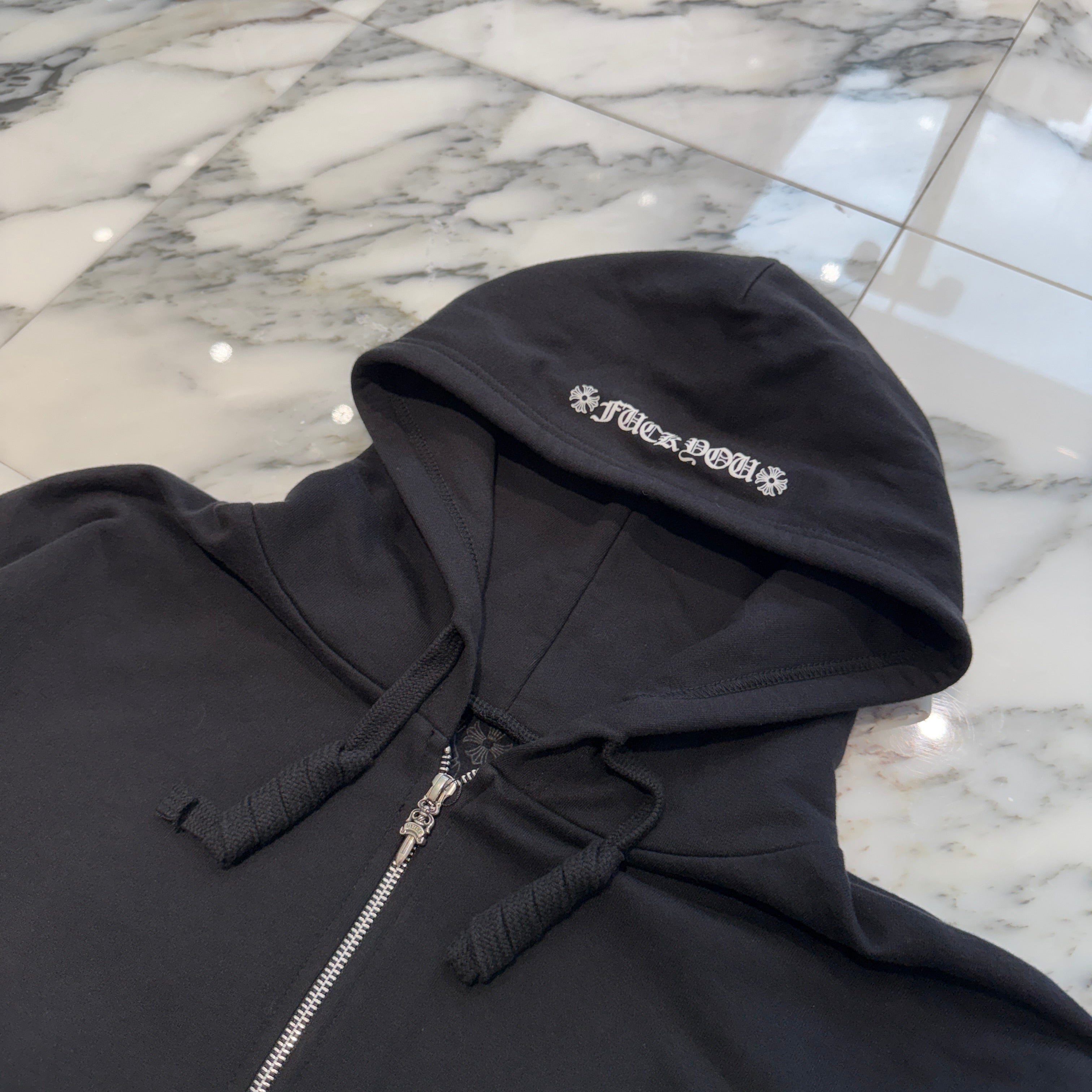 CHROME HEARTS FUCK YOU Back Scroll Label Logo Zip Up Hoodie Size L クロムハーツ ファックユー バックスクロールラベルロゴジップアップフーディ サイズL