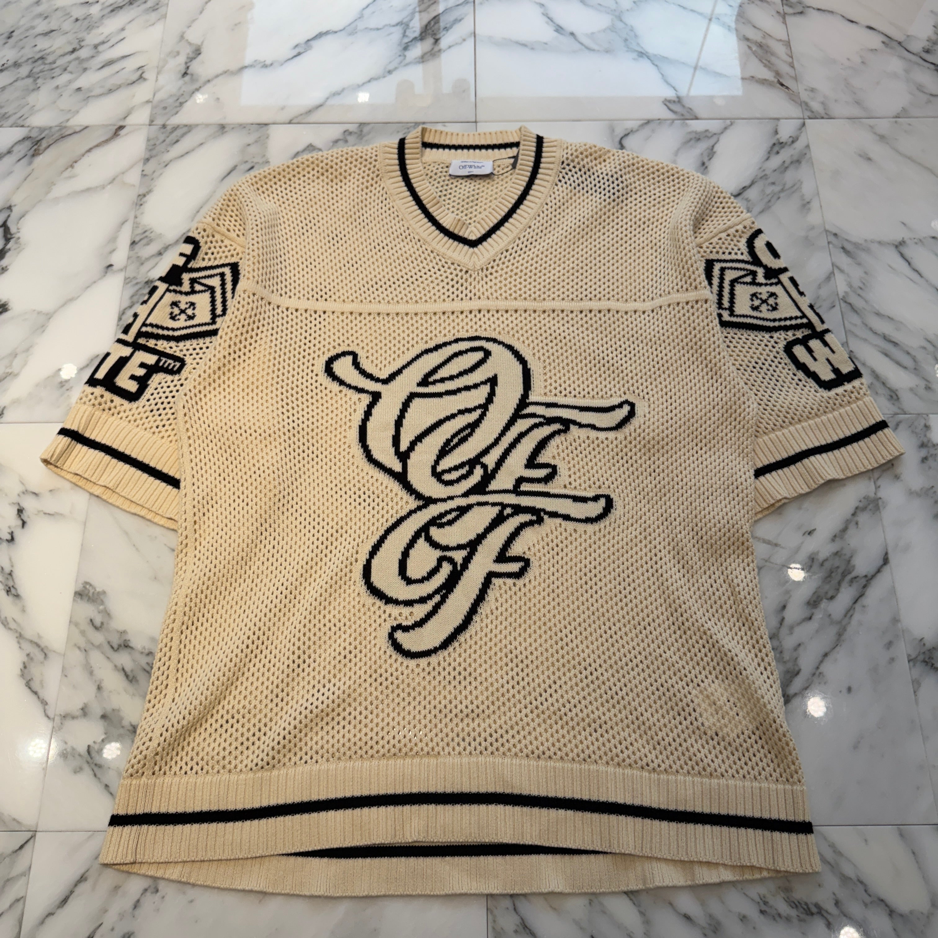 OFF-WHITE Short Sleeve Varsity Knit Tee OMHW006S24KNI001 Size L オフホワイト ショートスリーブ ヴァーシティニットTシャツ サイズL