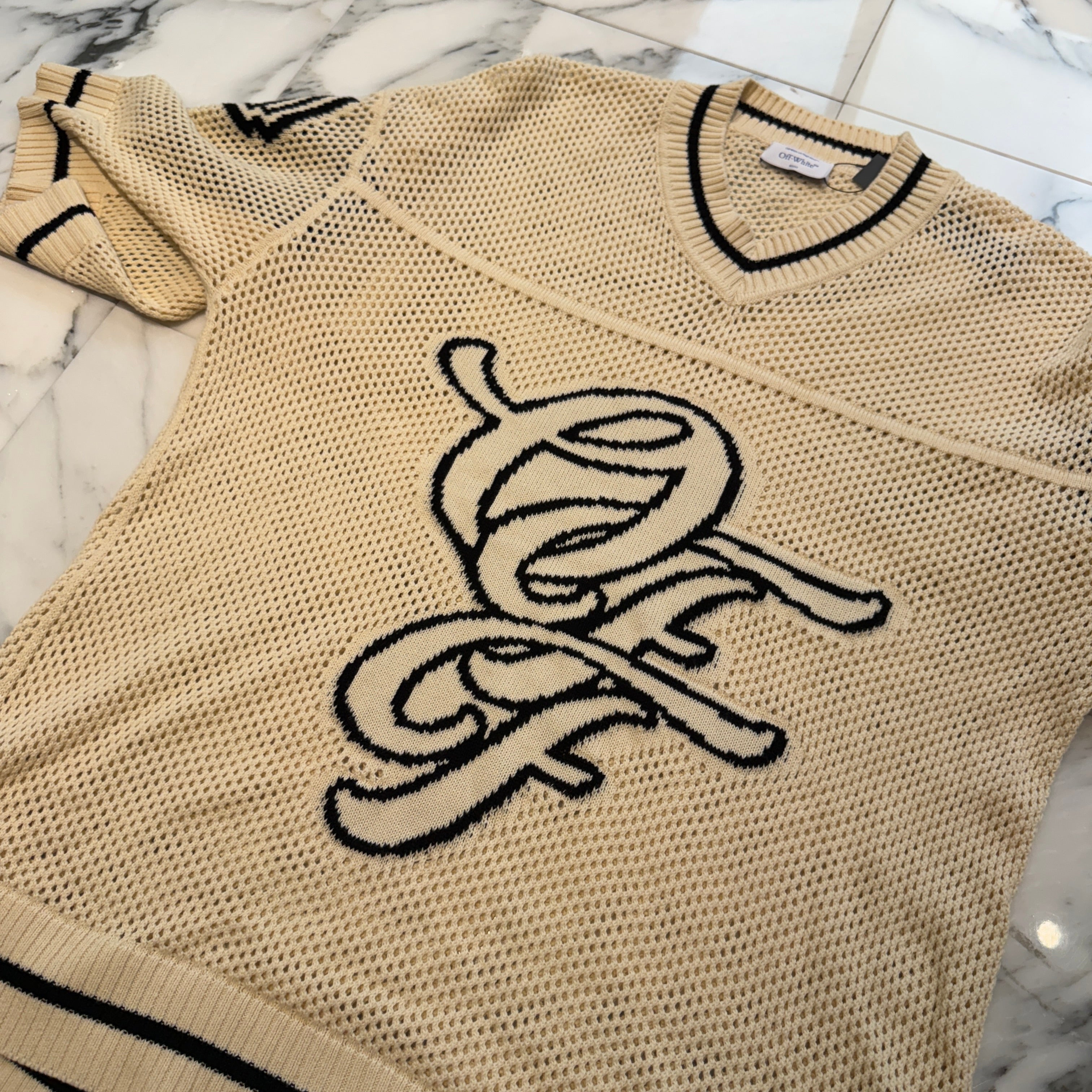 OFF-WHITE Short Sleeve Varsity Knit Tee OMHW006S24KNI001 Size L オフホワイト ショートスリーブ ヴァーシティニットTシャツ サイズL