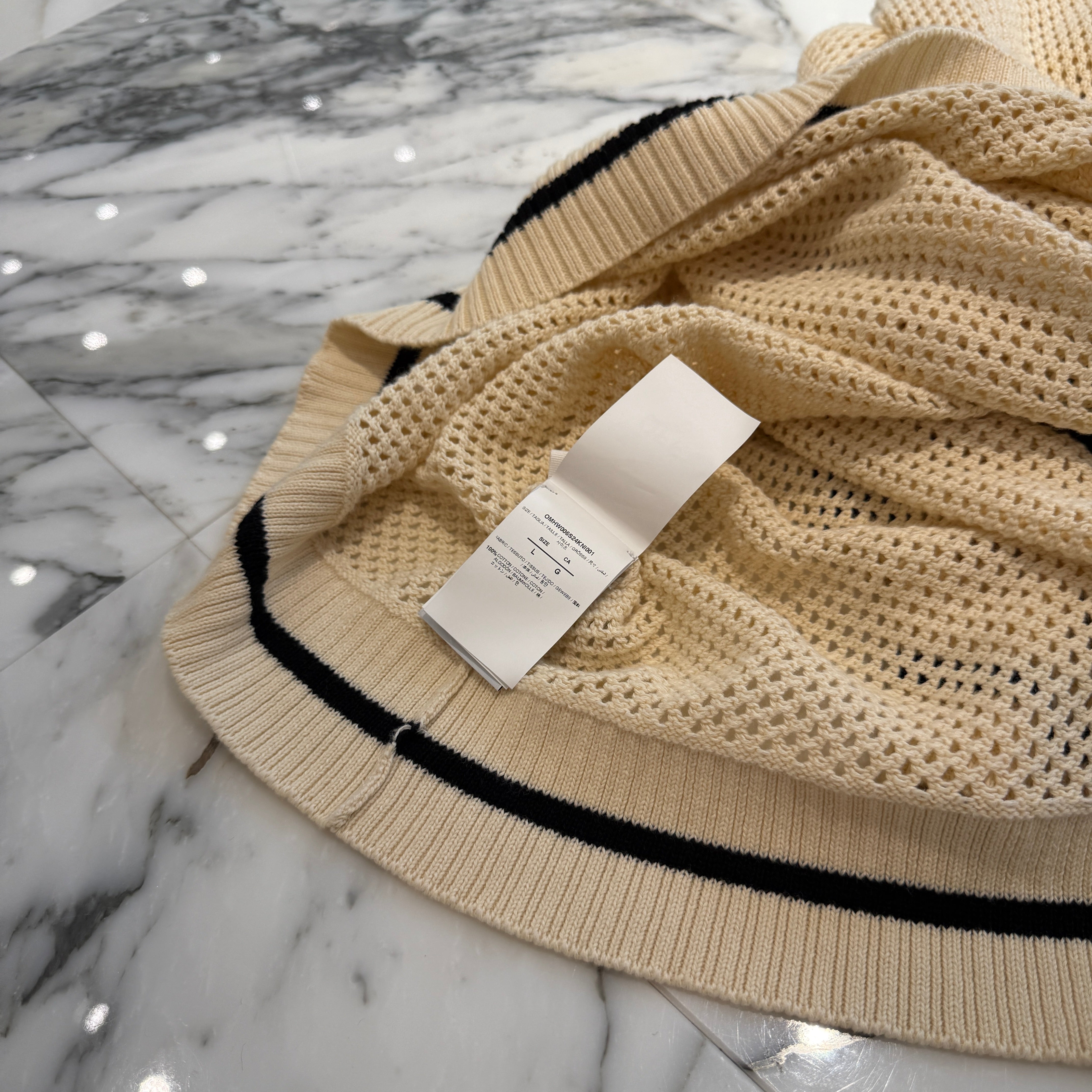 OFF-WHITE Short Sleeve Varsity Knit Tee OMHW006S24KNI001 Size L オフホワイト ショートスリーブ ヴァーシティニットTシャツ サイズL