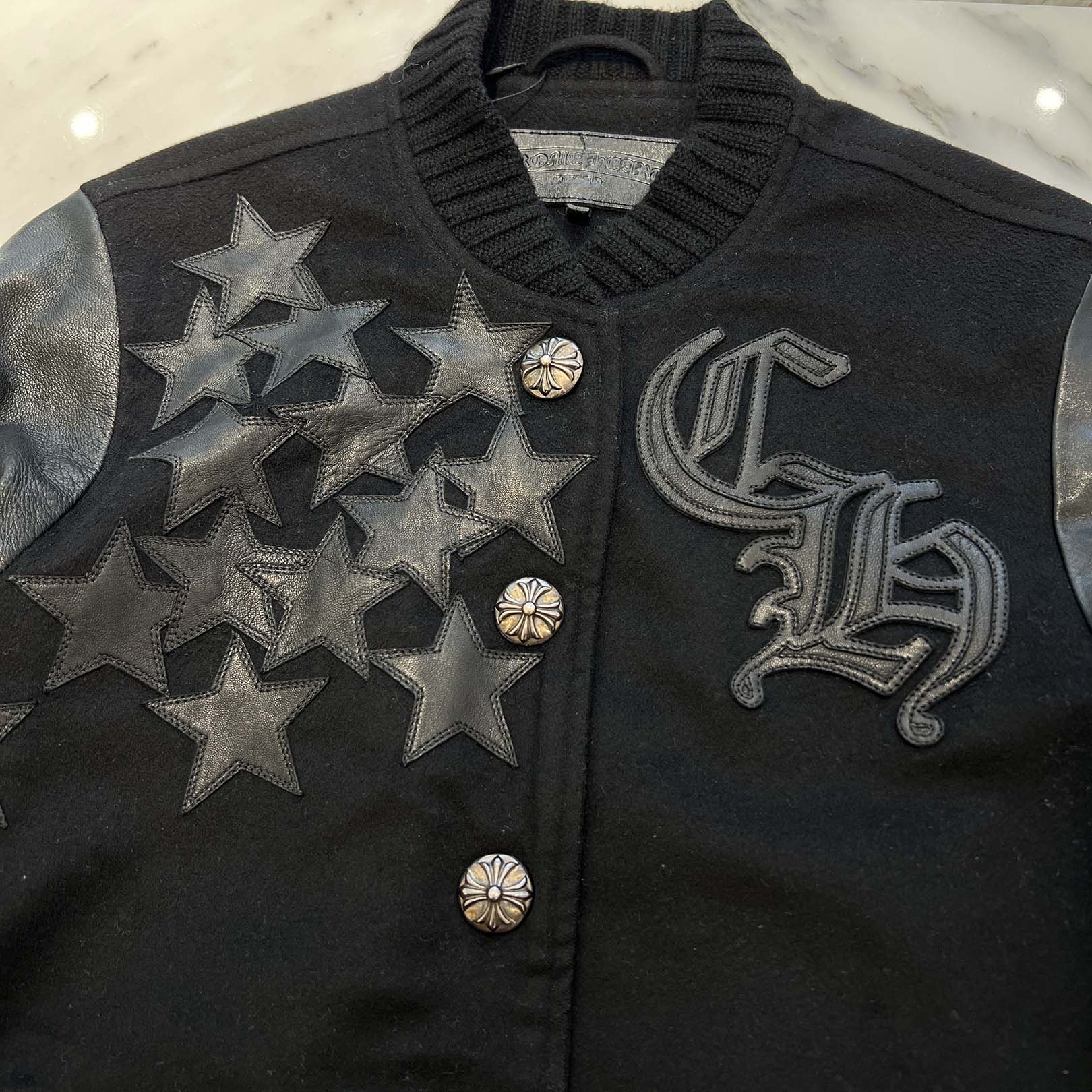 CHROME HEARTS LETTERMAN Star Leather Patch Blouson Jacket Size S クロムハーツ レターマン スターレザーパッチ ブルゾンジャケット サイズS