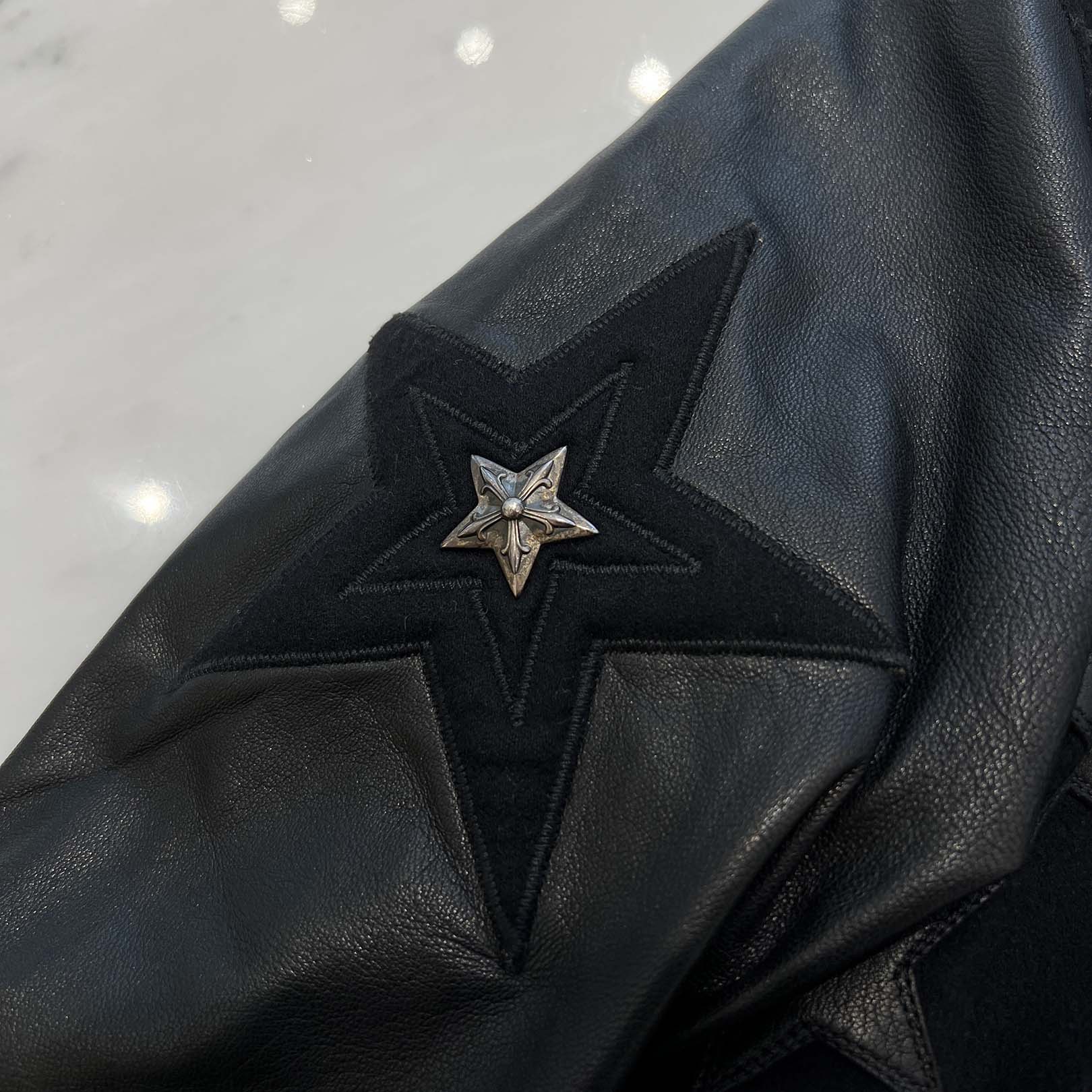 CHROME HEARTS LETTERMAN Star Leather Patch Blouson Jacket Size S クロムハーツ レターマン スターレザーパッチ ブルゾンジャケット サイズS