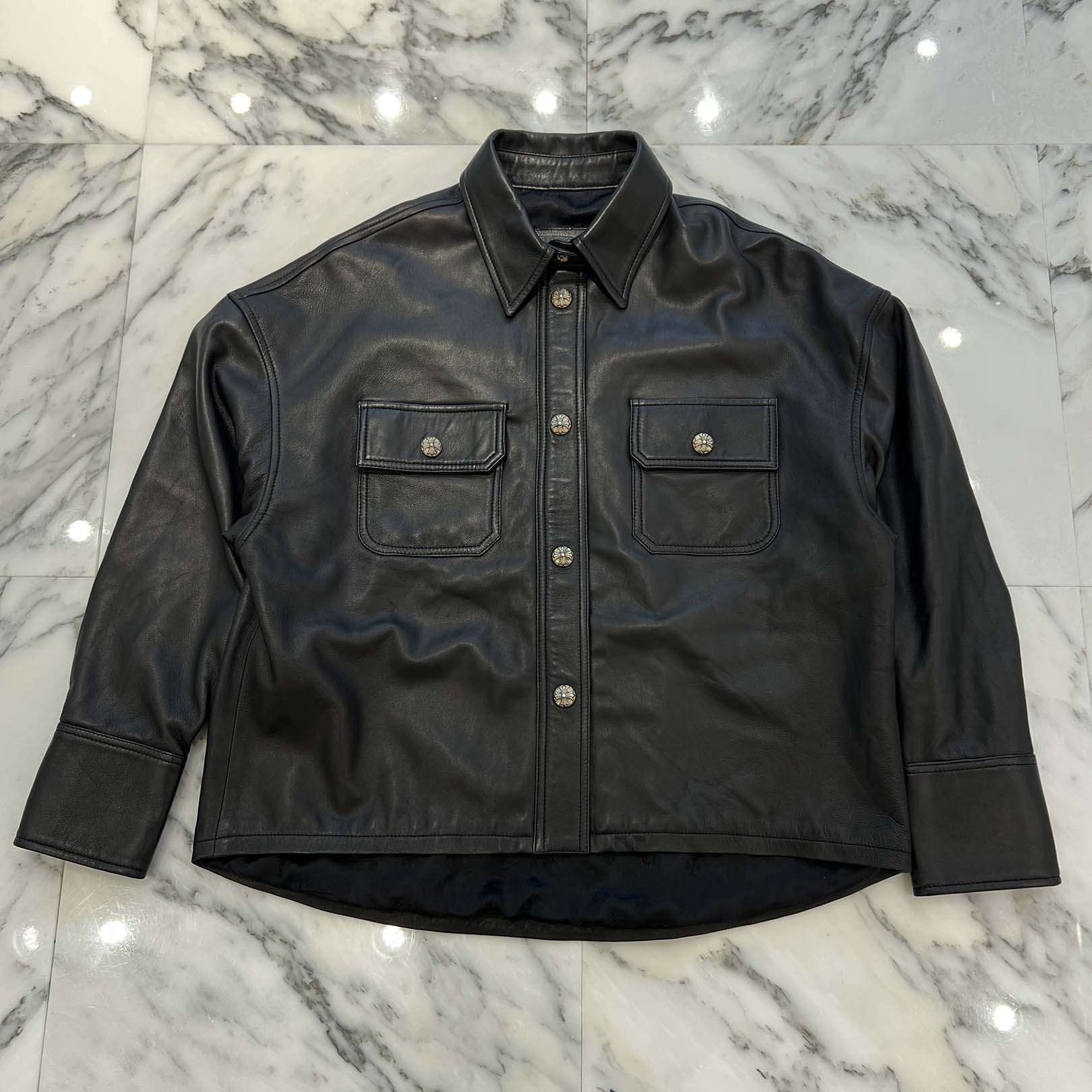 Chrom hearts黒レザージャケット　正規店購入 CHROME HEARTS Y NOT WORK DOG Cross Ball Button Soft Lamb Leather