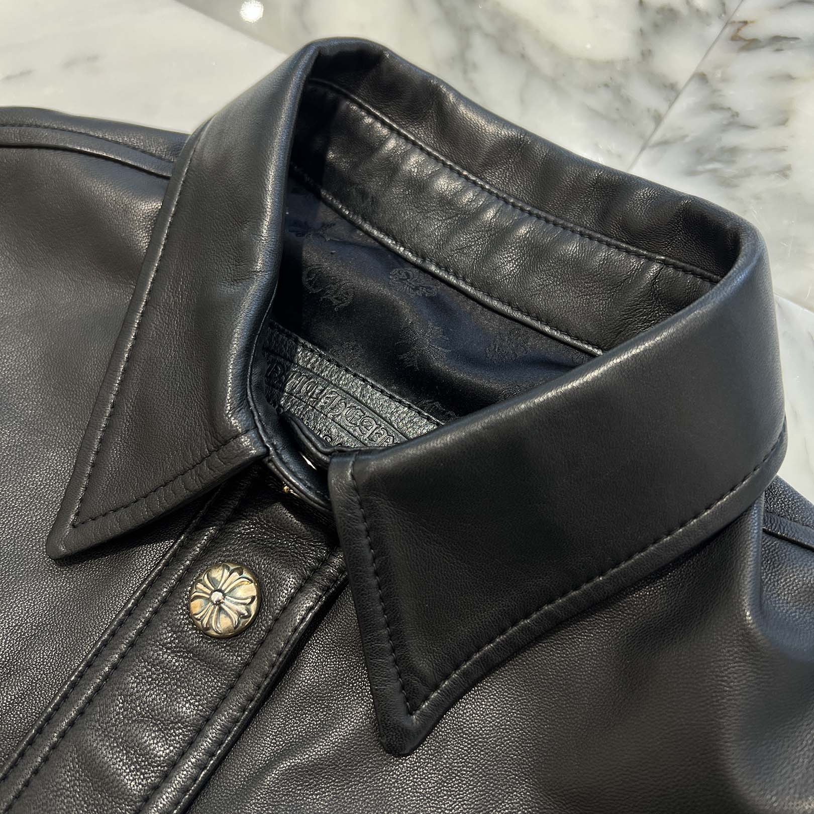 CHROME HEARTS Y NOT WORK DOG Cross Ball Button Soft Lamb Leather