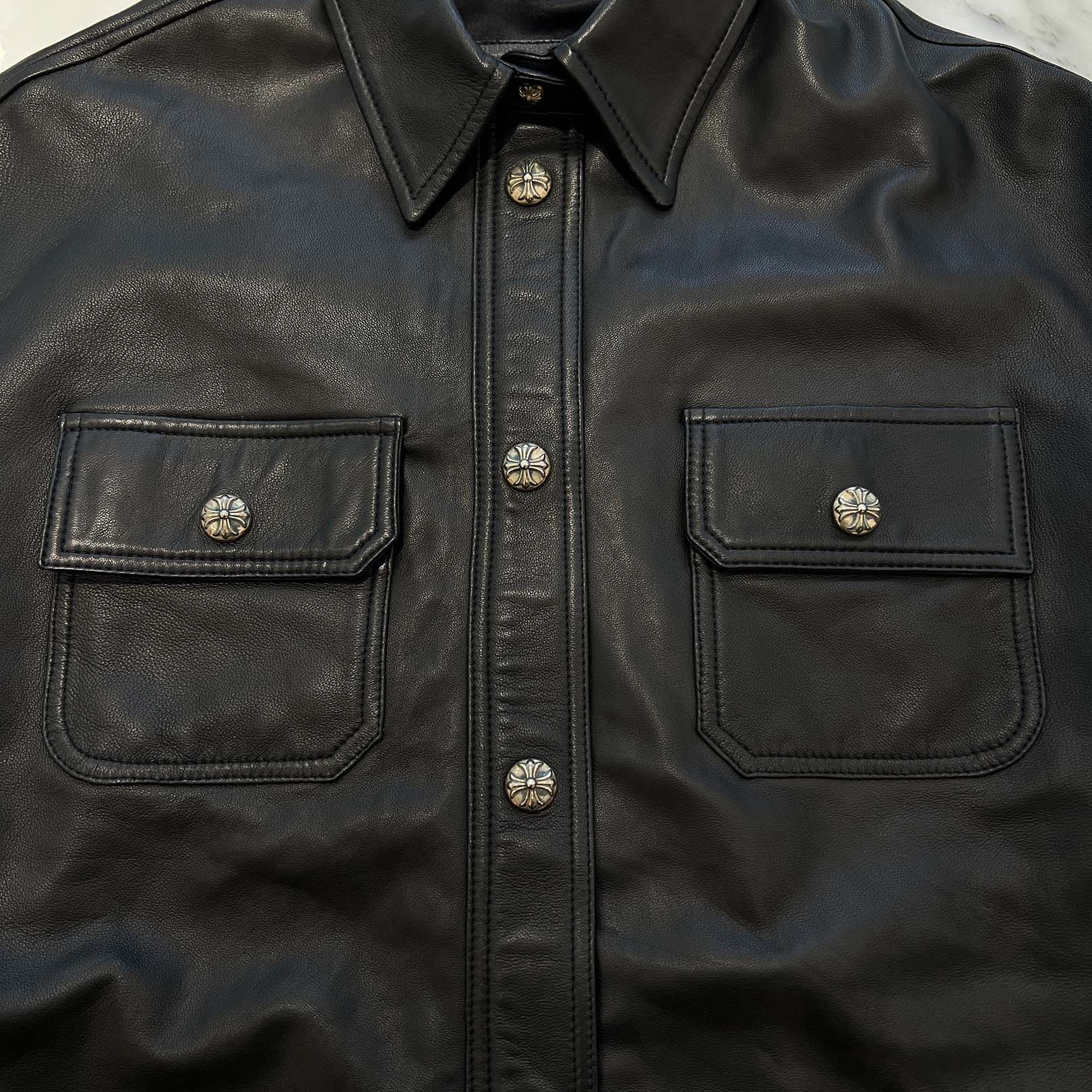 CHROME HEARTS Y NOT WORK DOG Cross Ball Button Soft Lamb Leather Jacket Size S クロムハーツ ワイノット ワークドッグ クロスボールボタン ソフト ラムレザー ジャケット サイズS
