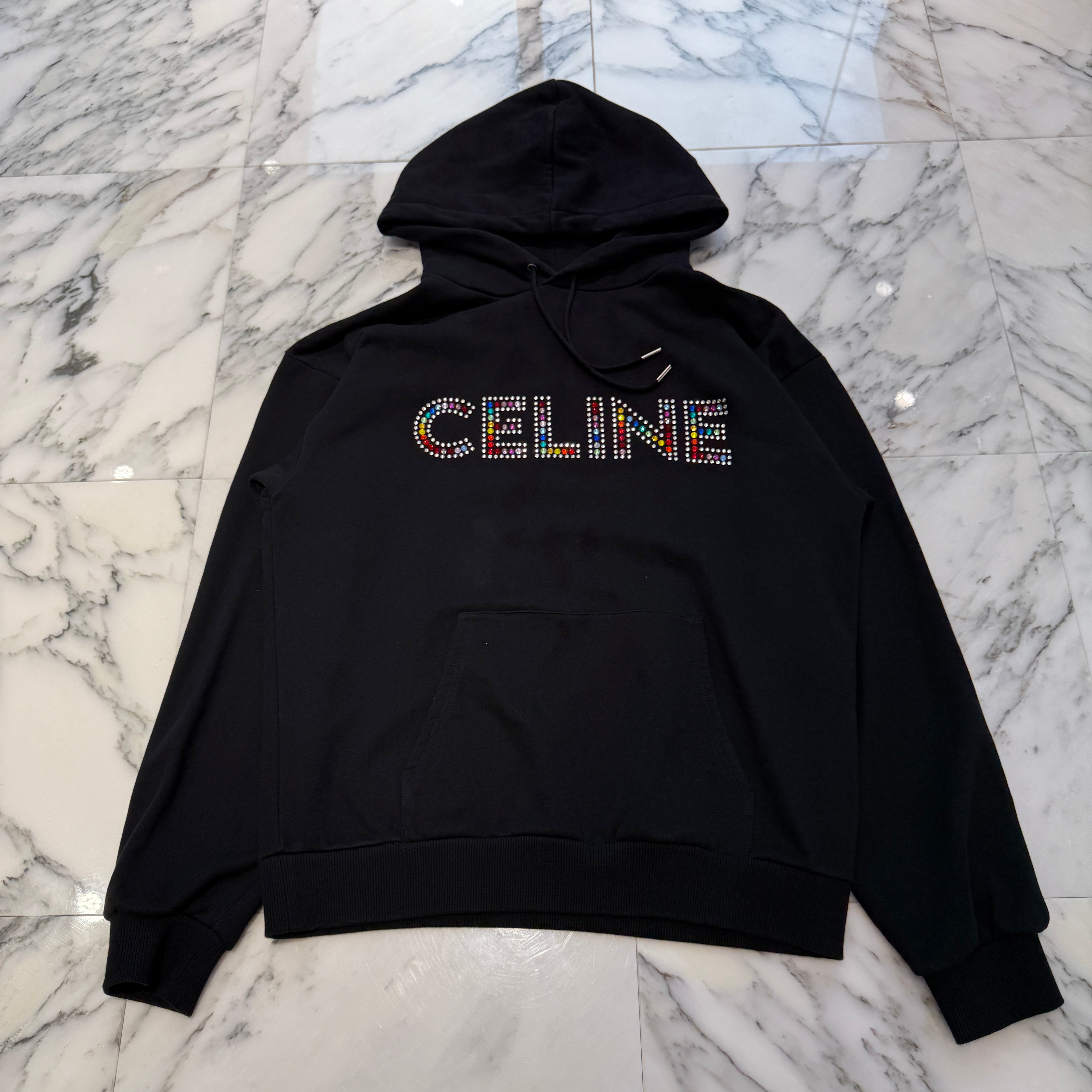 CELINE 2023SS Rhinestone Logo Pullover Hoodie 2Y87B670Q Size M セリーヌ ラインストーンロゴ プルオーバーフーディ サイズM