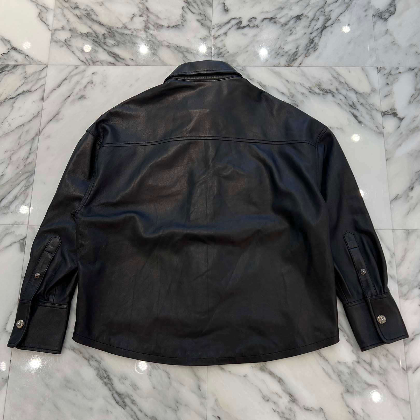 CHROME HEARTS Y NOT WORK DOG Cross Ball Button Soft Lamb Leather