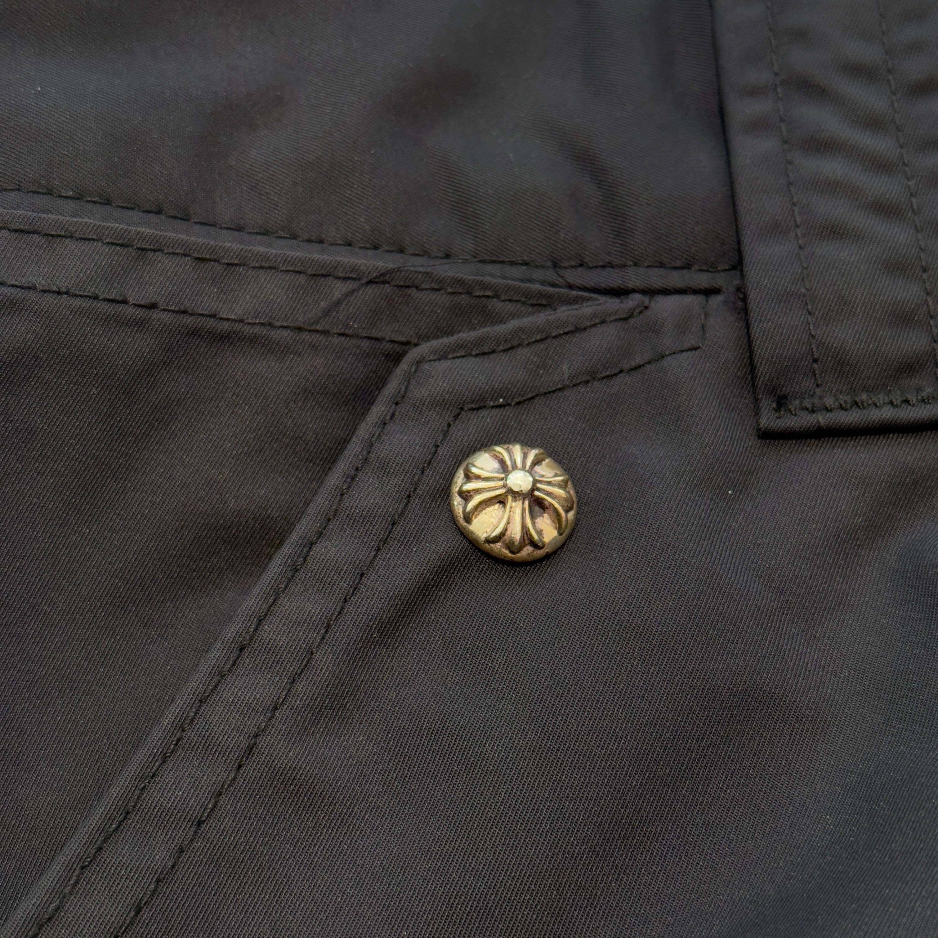 CHROME HEARTS Carpenter Leather Cross Patch Nylon Leather Work Pants Size 29 クロムハーツ カーペンター レザークロスパッチ ナイロン レザー 切替 ワークパンツ サイズ29