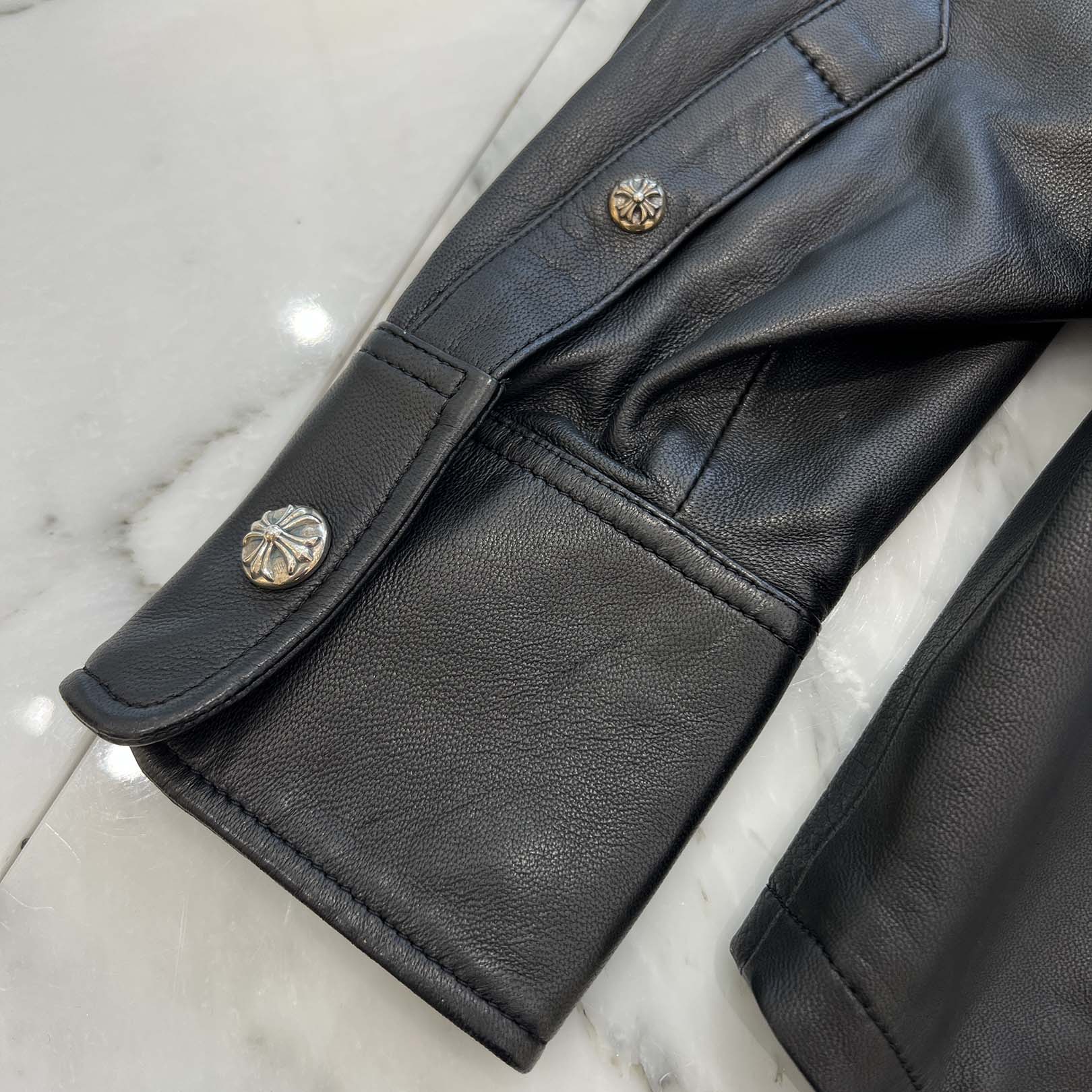 CHROME HEARTS Y NOT WORK DOG Cross Ball Button Soft Lamb Leather Jacket Size S クロムハーツ ワイノット ワークドッグ クロスボールボタン ソフト ラムレザー ジャケット サイズS