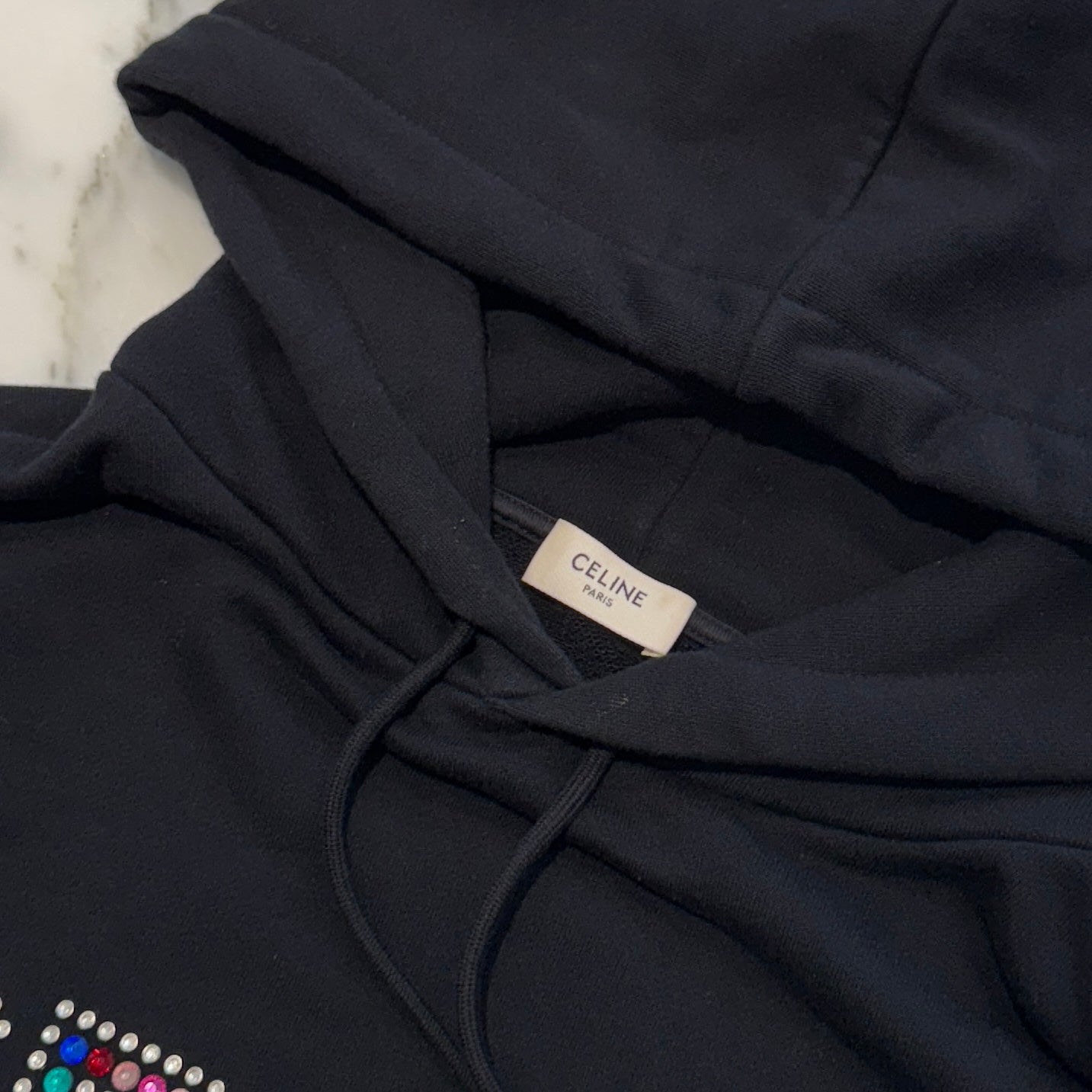 CELINE 2023SS Rhinestone Logo Pullover Hoodie 2Y87B670Q Size M セリーヌ ラインストーンロゴ プルオーバーフーディ サイズM