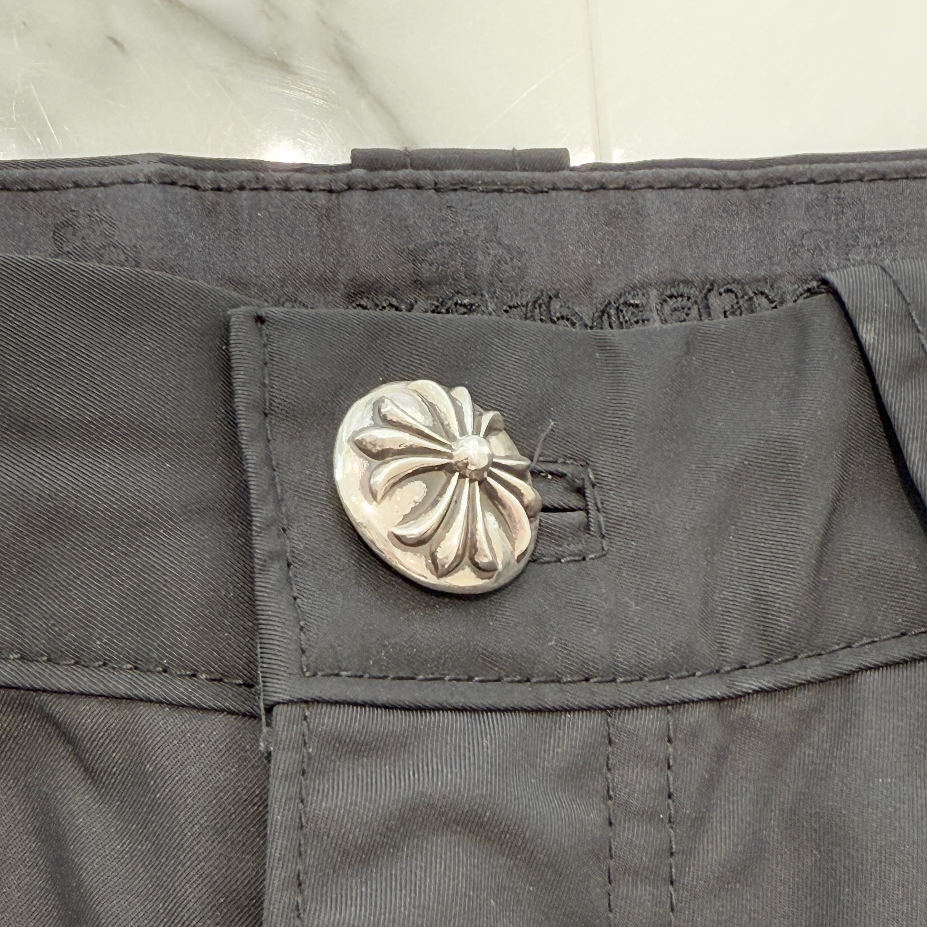 CHROME HEARTS Carpenter Leather Cross Patch Nylon Leather Work Pants Size 29 クロムハーツ カーペンター レザークロスパッチ ナイロン レザー 切替 ワークパンツ サイズ29