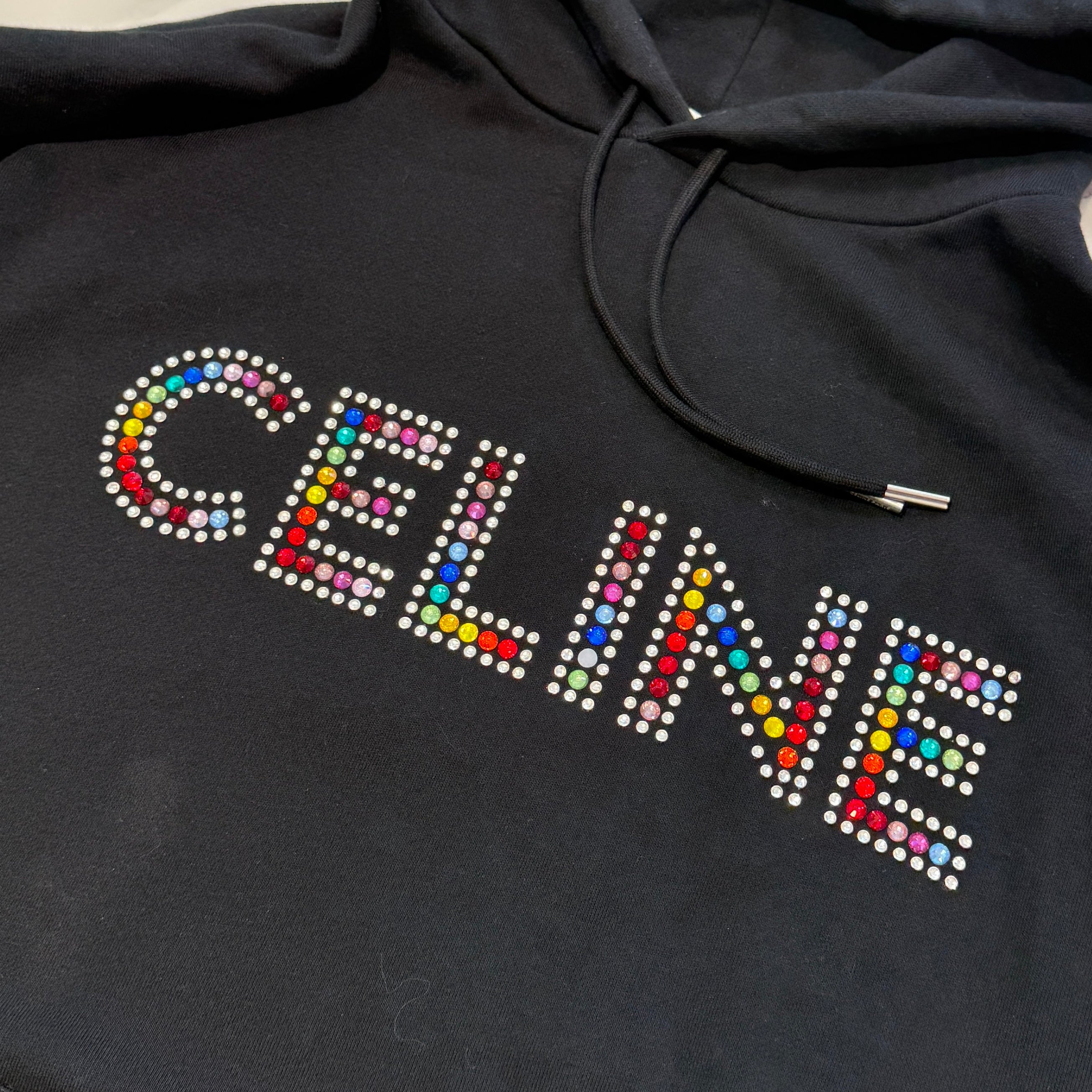 CELINE 2023SS Rhinestone Logo Pullover Hoodie 2Y87B670Q Size M