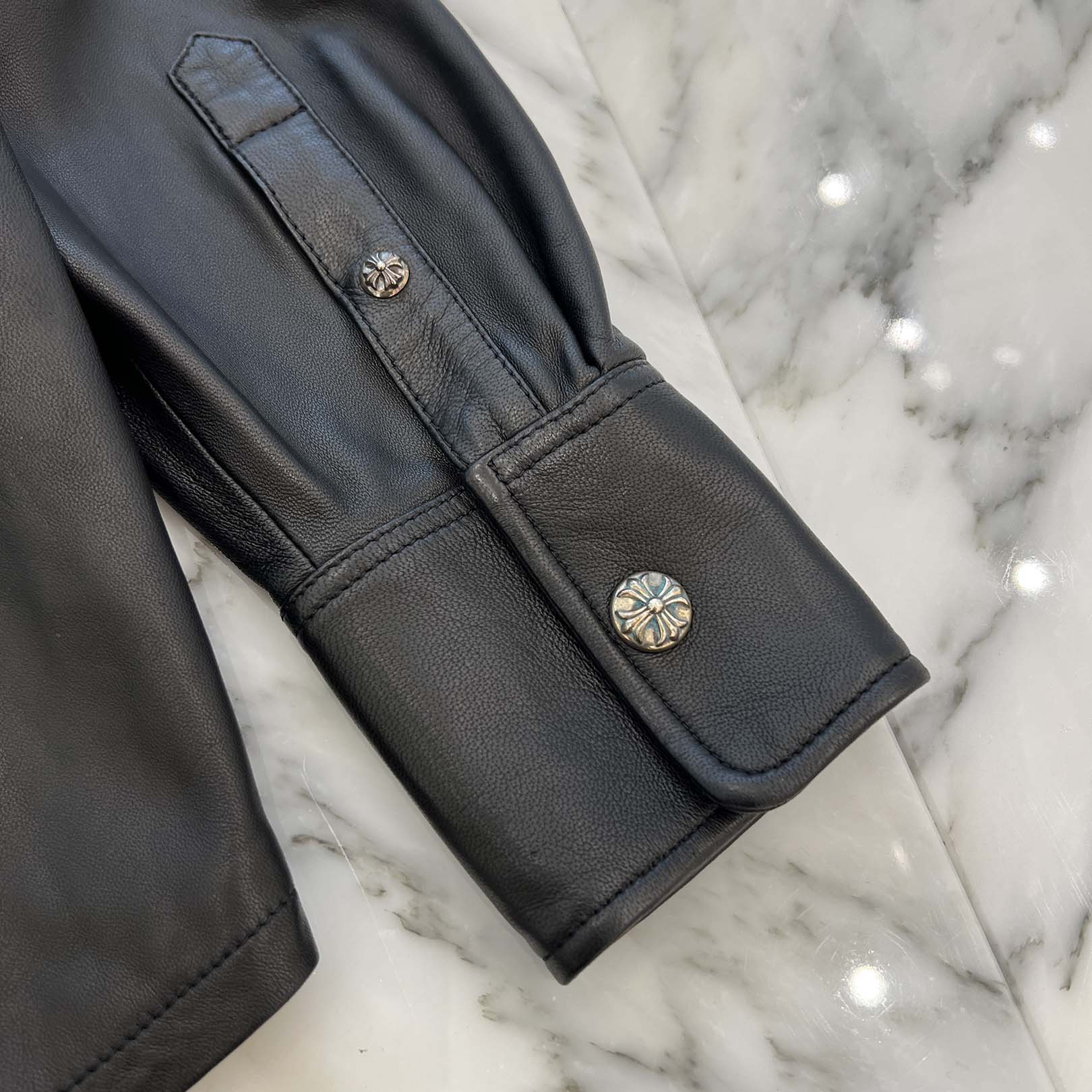 CHROME HEARTS Y NOT WORK DOG Cross Ball Button Soft Lamb Leather Jacket Size S クロムハーツ ワイノット ワークドッグ クロスボールボタン ソフト ラムレザー ジャケット サイズS