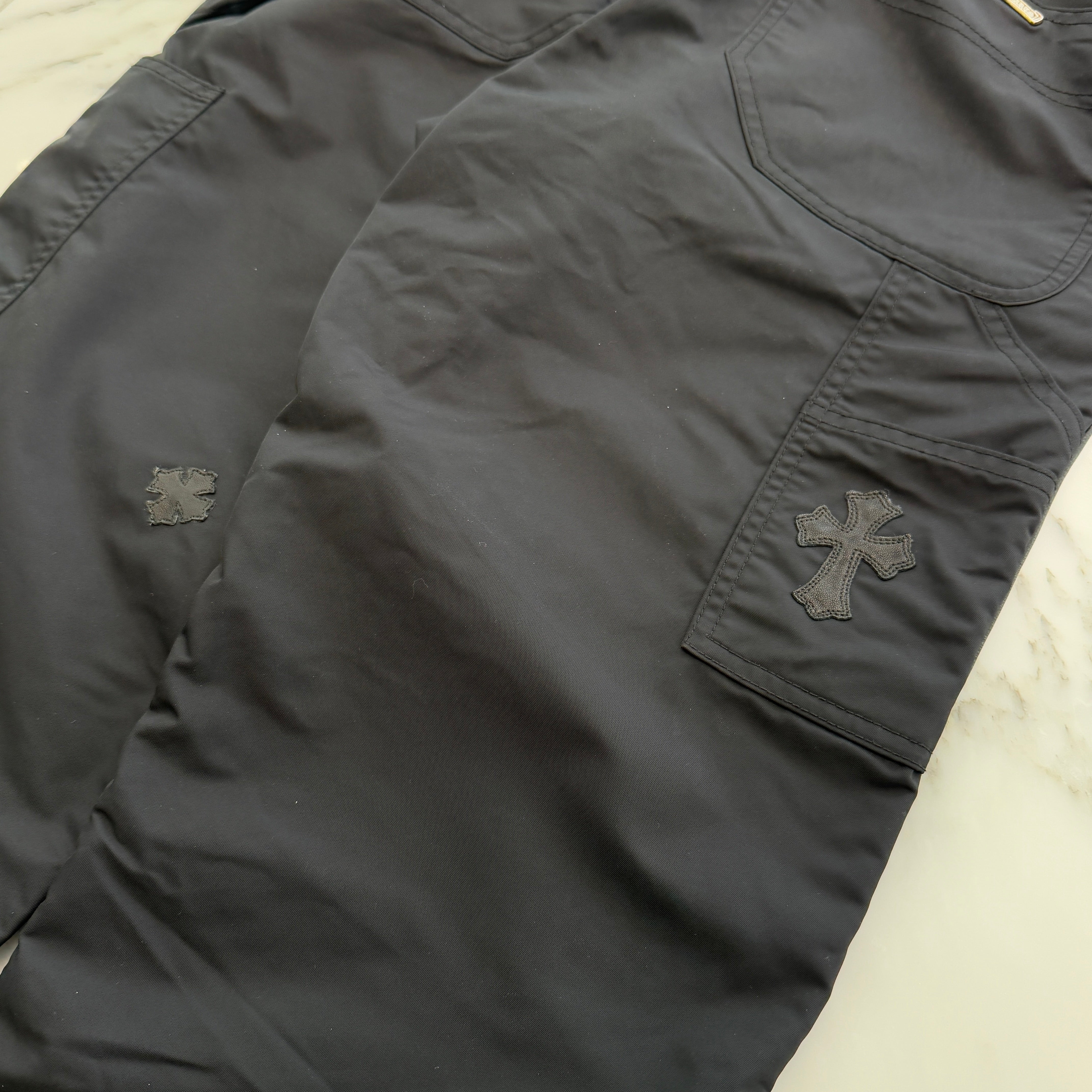 CHROME HEARTS Carpenter Leather Cross Patch Nylon Leather Work Pants Size 29 クロムハーツ カーペンター レザークロスパッチ ナイロン レザー 切替 ワークパンツ サイズ29